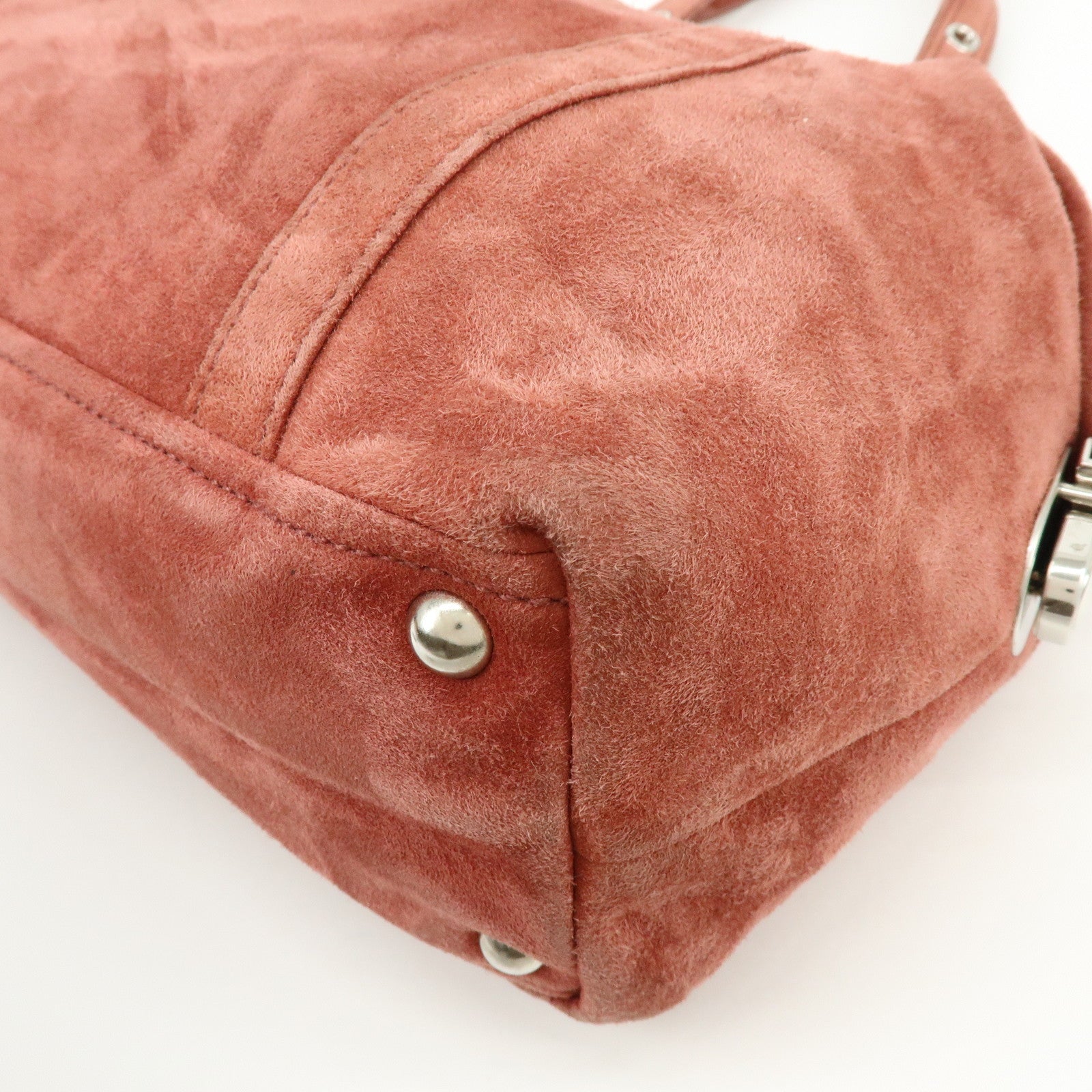 PRADA Suede Boston Bag Hand Bag Pink BR2630