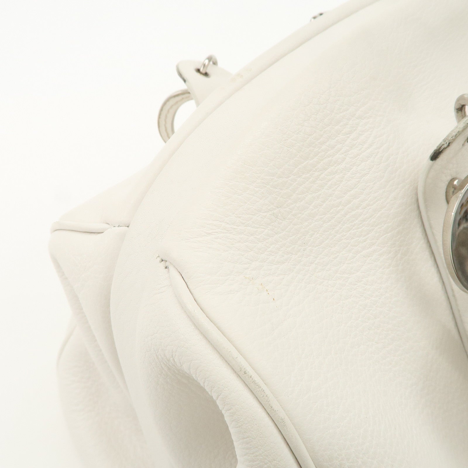 Christian Dior Logo Leather Hand Bag Boston Bag White