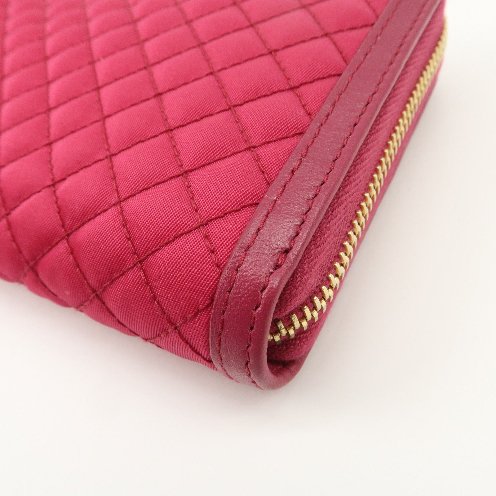 PRADA Nylon Saffiano Leather Round Zippy Long Wallet Pink 1M0506 Used