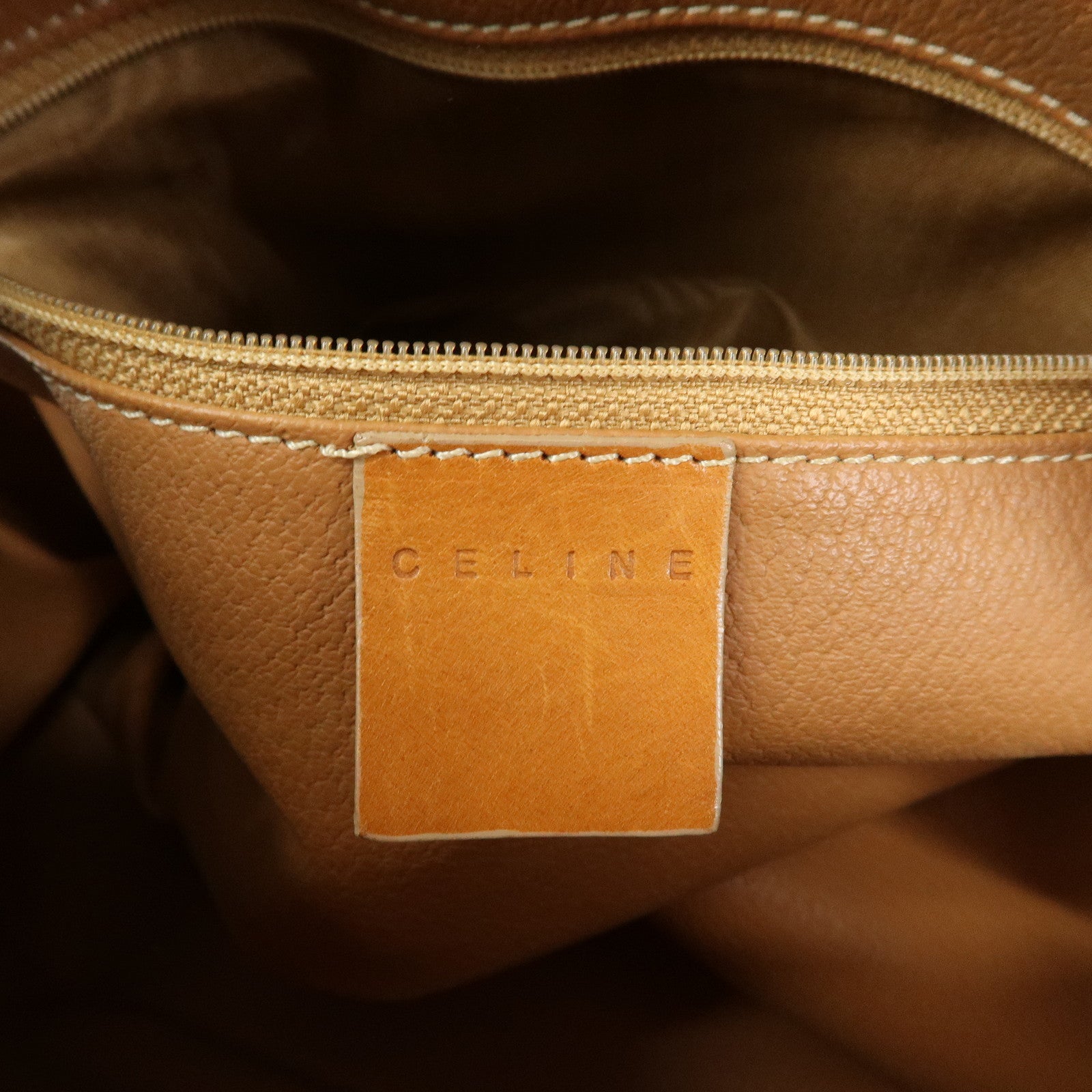 CELINE Macadam PVC Leather Hand Bag Boston Bag Beige Camel