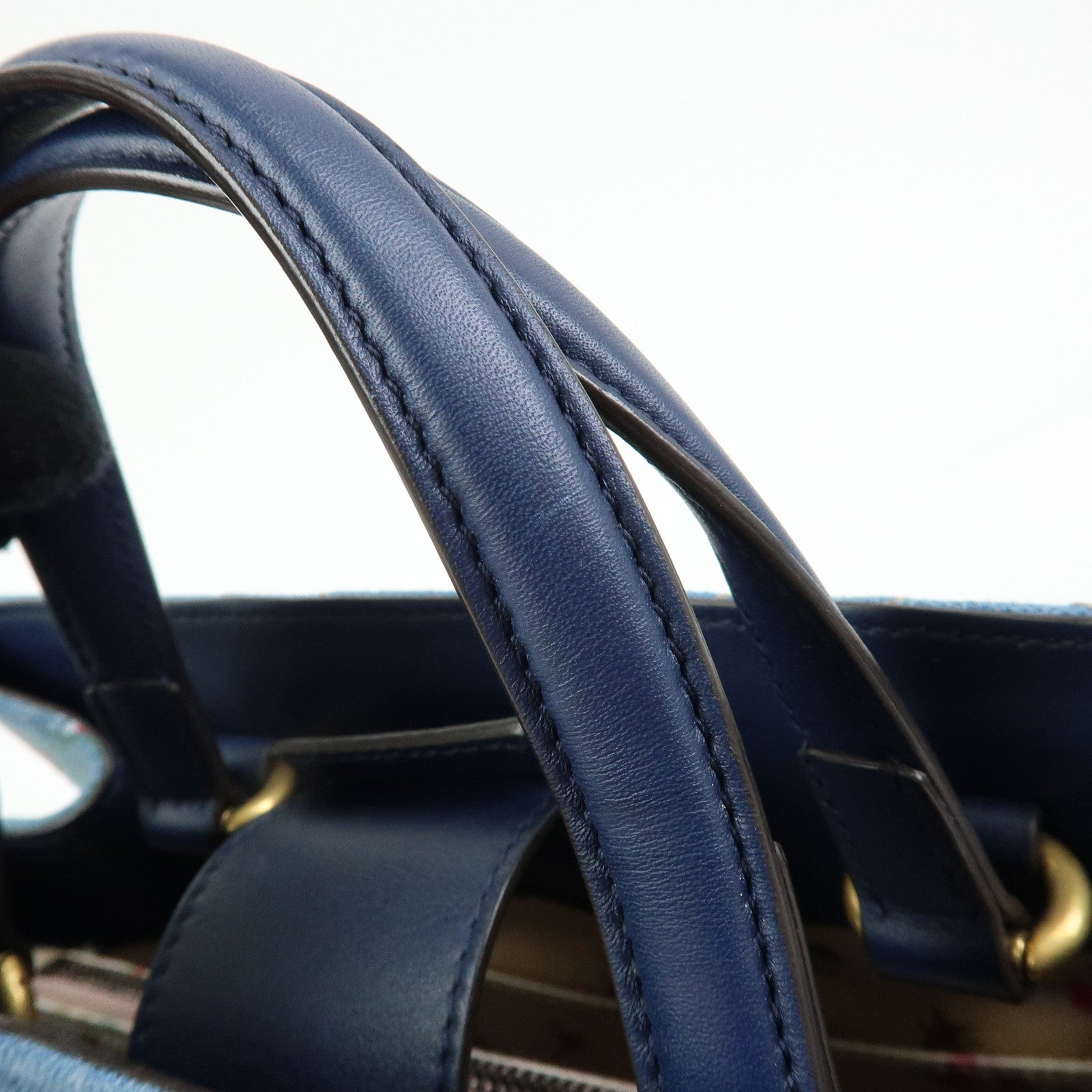 GUCCI GG Marmont Denim Leather 2Way Bag Flower Motif Navy 448054