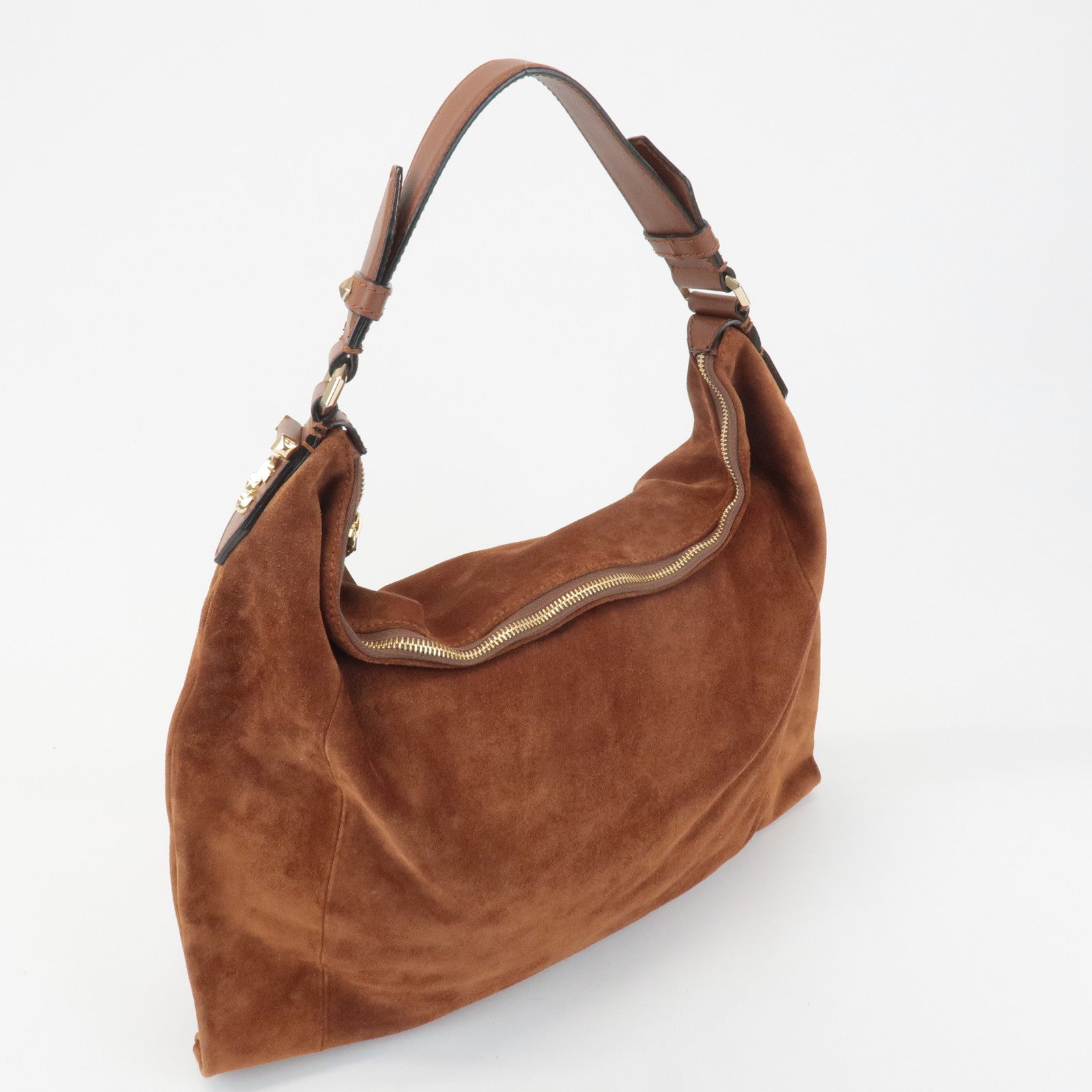 JIMMY CHOO Logo Suede Leather Shoulder Bag Hand Bag Brown Used