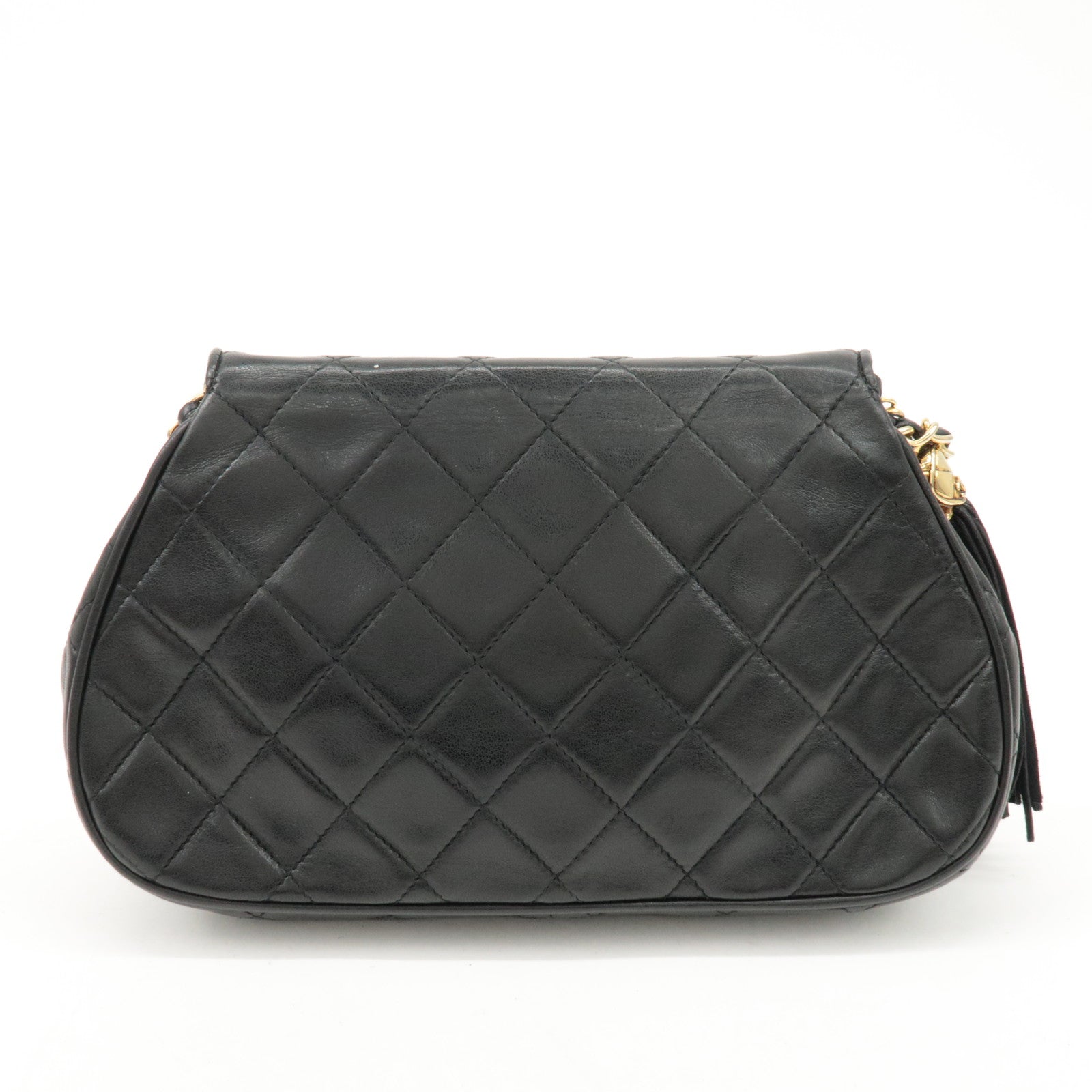 CHANEL COCO Mark Matelasse Lamb Skin Chain Shoulder Bag Black Used