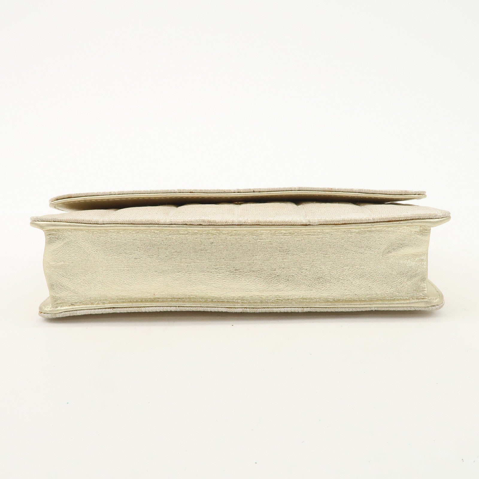 Chanel New Travel Line Nylon Jacquard Leather Chain Wallet Gold A15772 Used