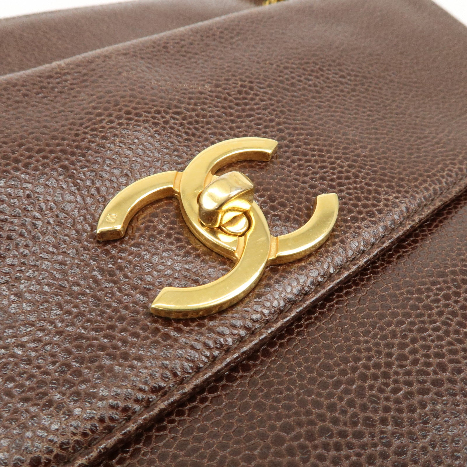 CHANEL COCO Mark Caviarskin Shoulder Bag Brown Gold