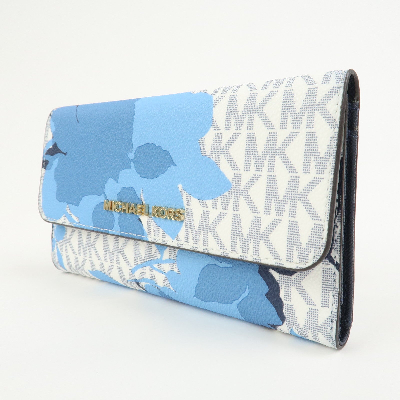 MICHAEL KORS MK Signature PVC Bi-fold Long Wallet Light Blue White