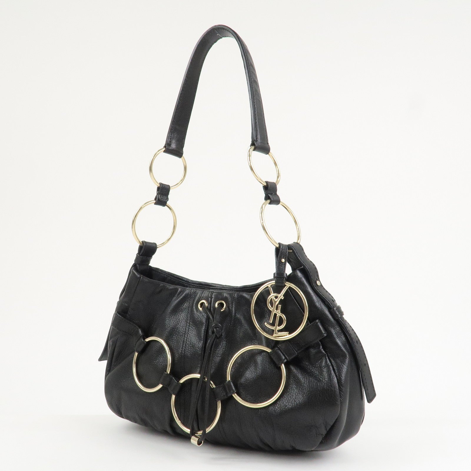 SAINT LAURENT Leather Shoulder Bag Hand Bag Black Silver HDW