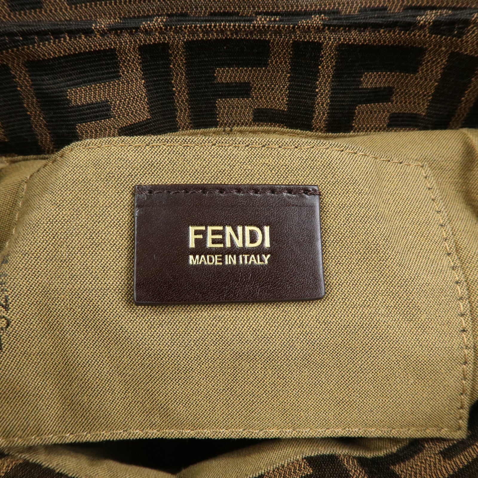 FENDI Zucca Canvas Leather Shoulder Bag Hand Bag Brown Black 8BR445