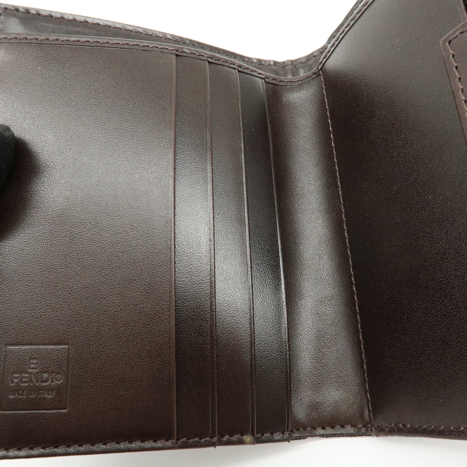 FENDI Zucca Canvas Leather Bi-fold Compact Wallet Brown 8M0033