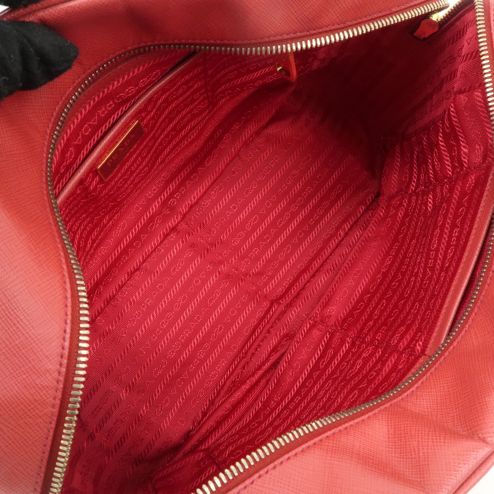 PRADA Triangle Logo Saffiano Leather Boston Bag Hand Bag Red BL0095 Used