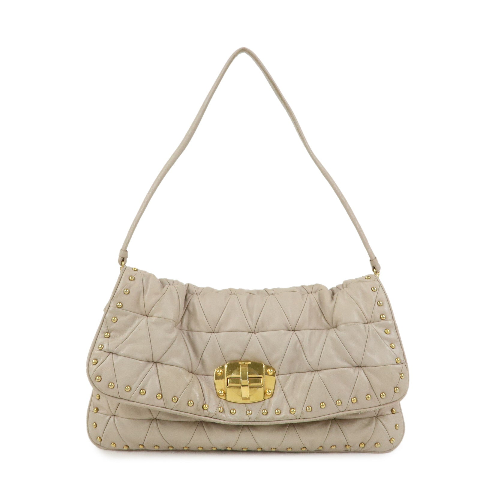 MIU MIU Nappa Leather 2Way Bag Hand Bag Shoulder Bag Beige