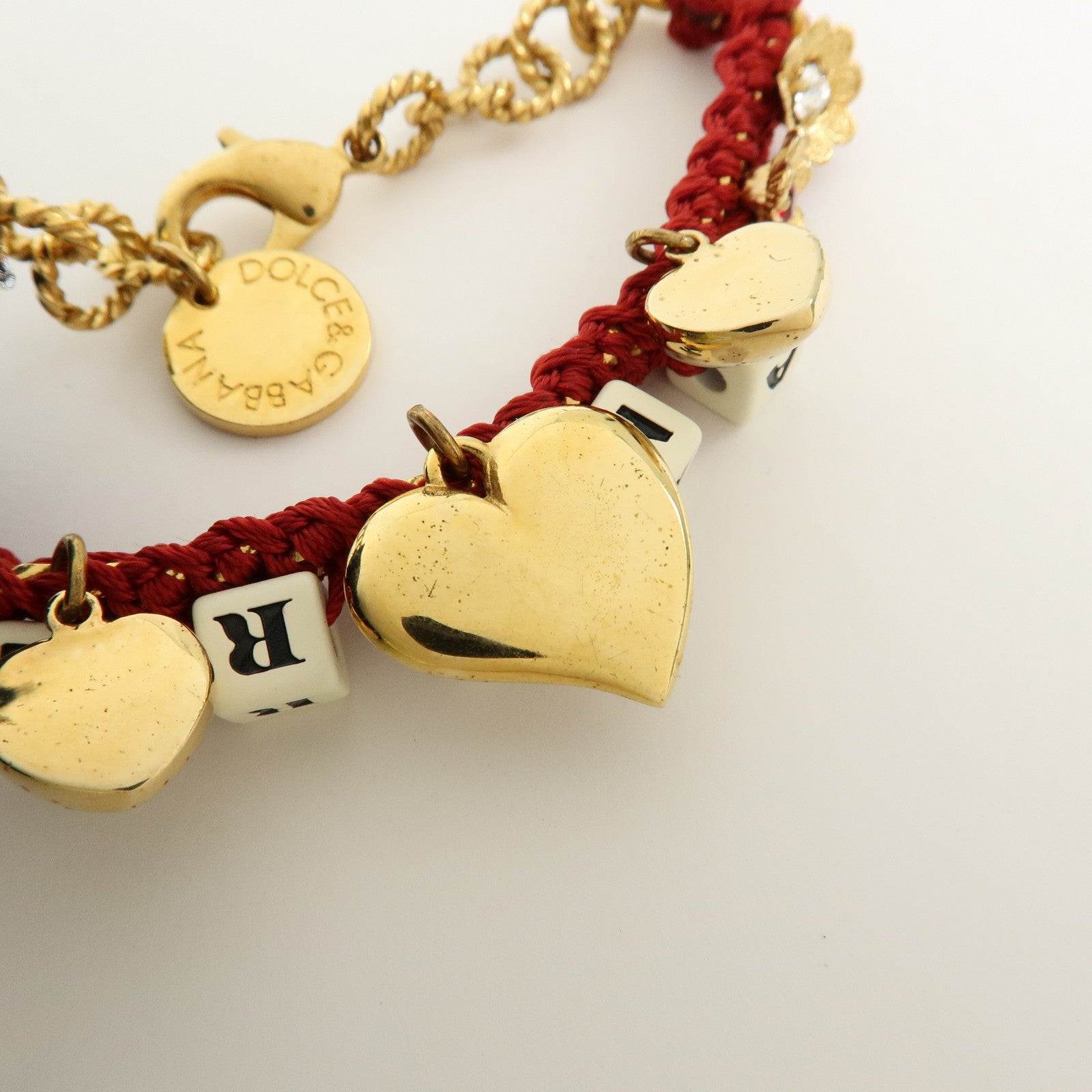 Dolce&Gabbana AMORE Heart Flower Motif Metal Bracelet Red Gold