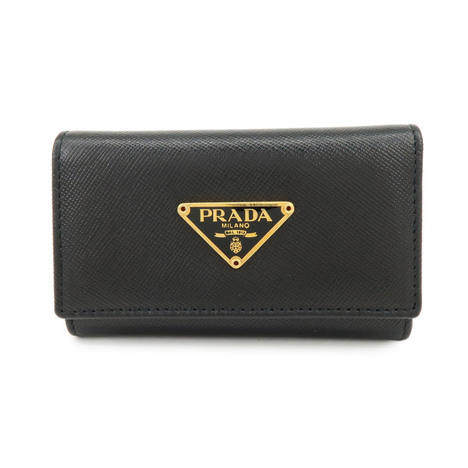 PRADA Triangle Logo Saffiano Leather 6 Rings Key Case Black 1M0222