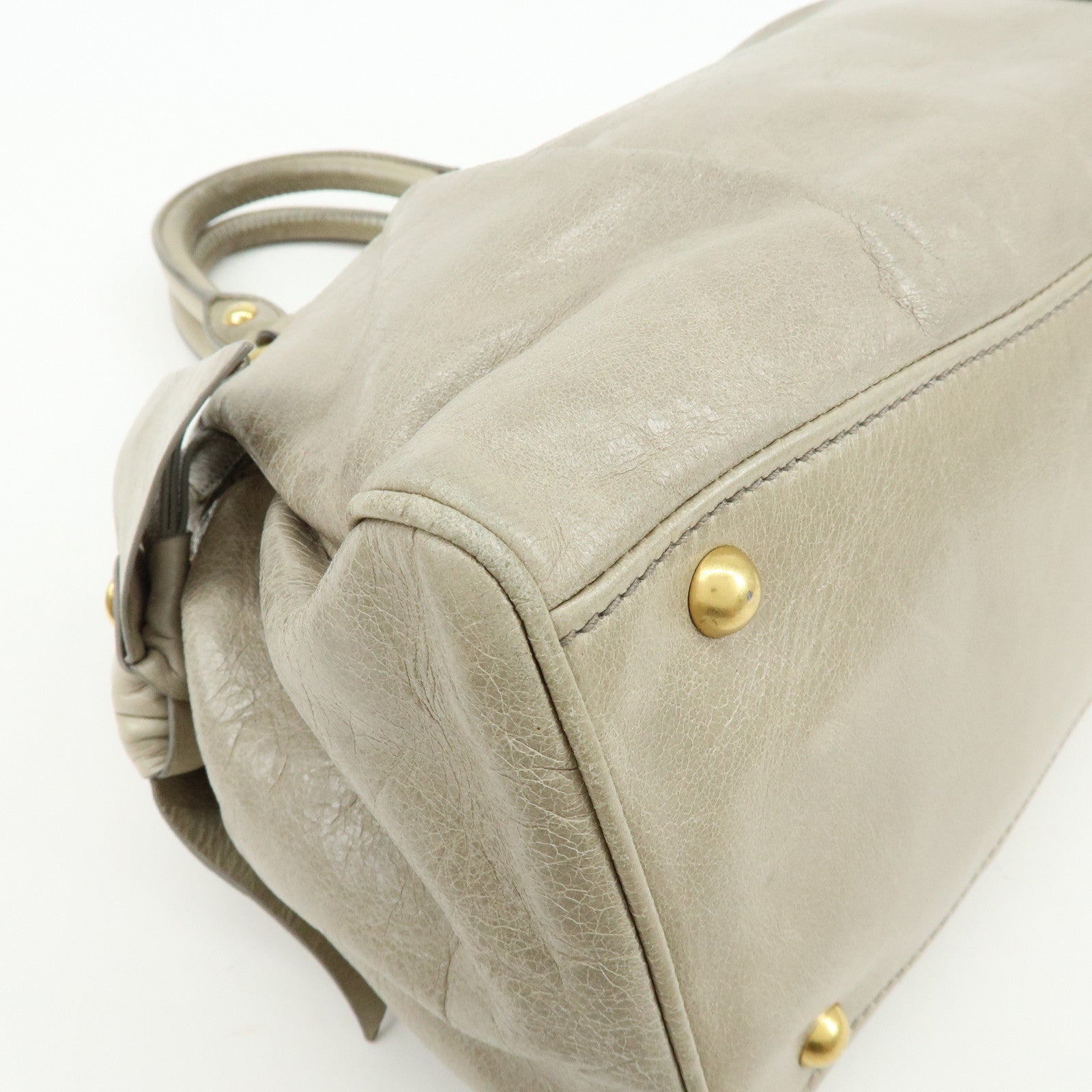 MIU MIU Leather Ribbon 2Way Bag Hand Bag Shoulder Bag Gray