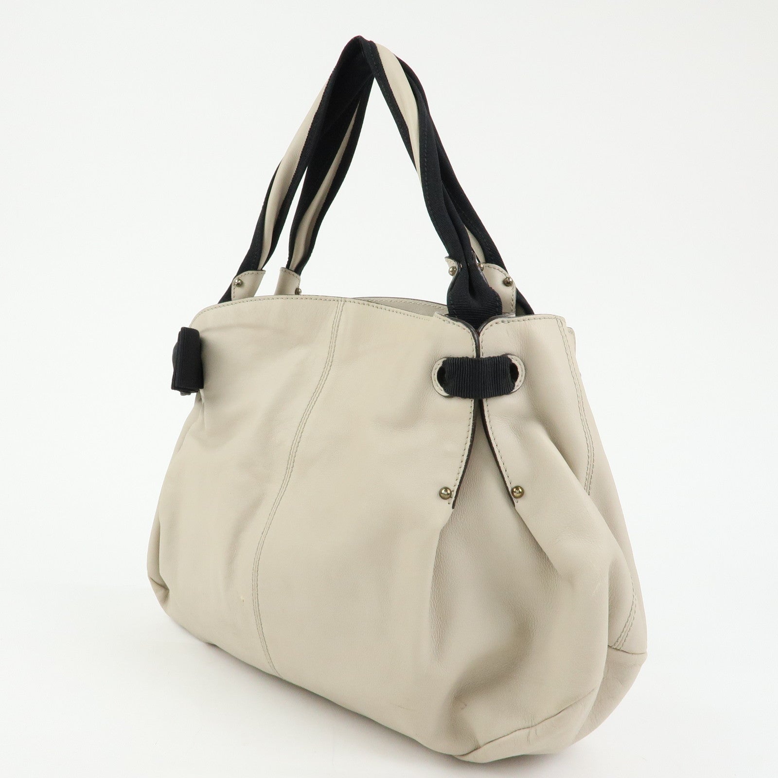Ferragamo Vara Ribbon Leather Tote Bag Shoulder Bag Beige Black