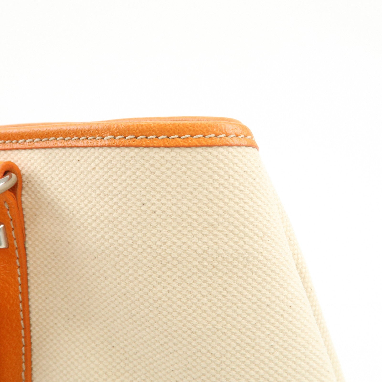 PRADA Triangle Logo Canvas Leather Tote Bag Natural Orange BR2920