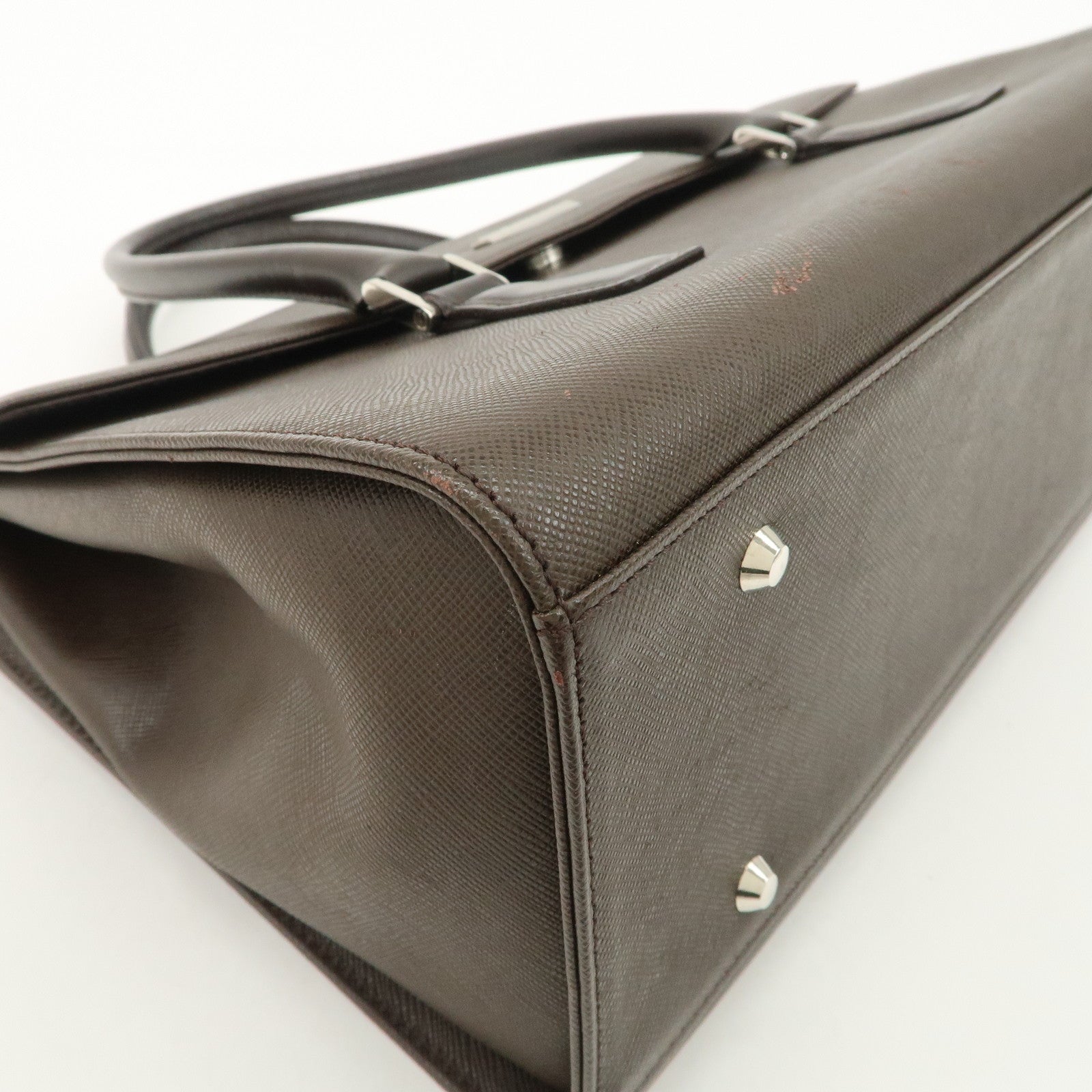 BURBERRY Leather Hand Bag Dark Brown