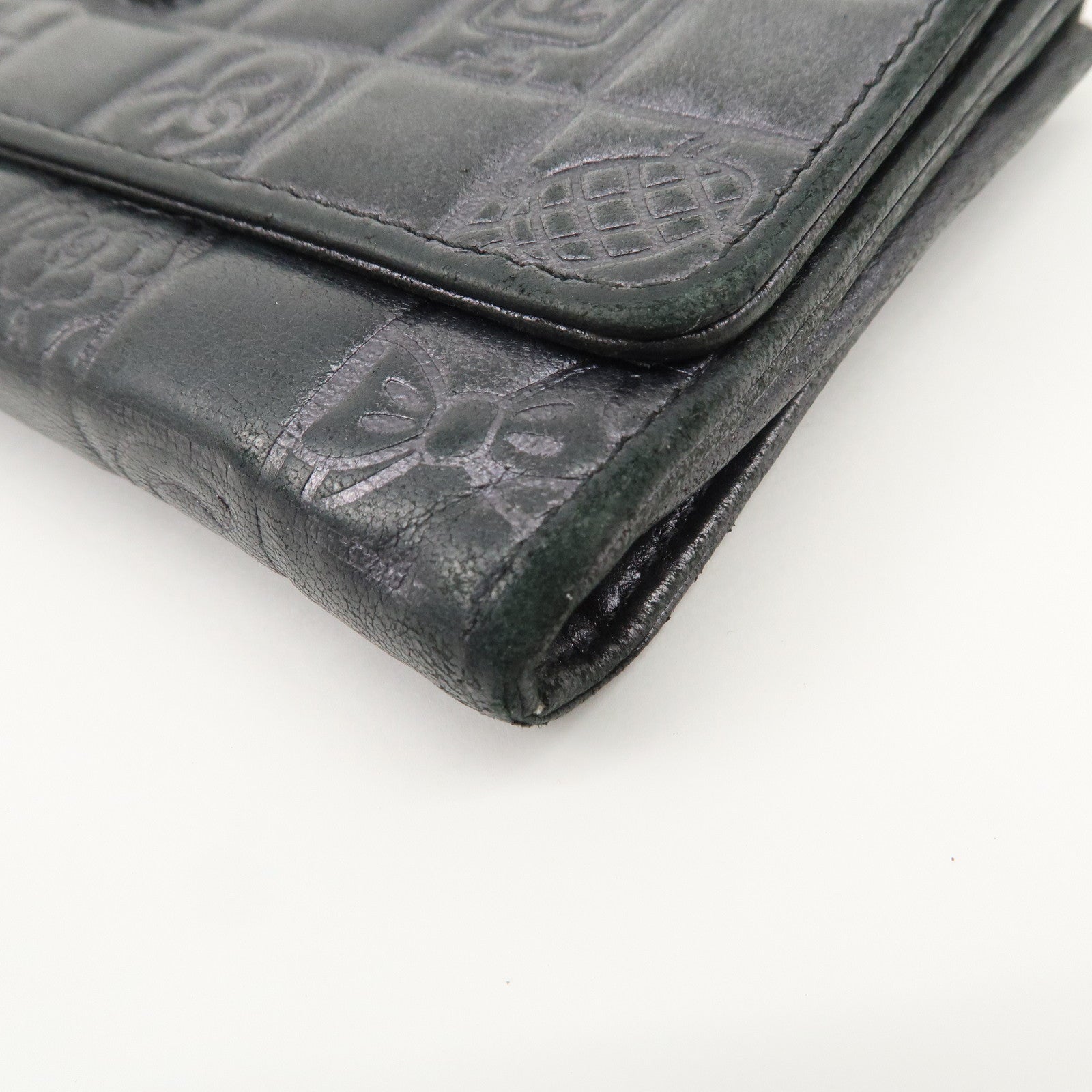 CHANEL Icon Line COCO Mark Lamb Skin Bi-fold Wallet Black Used