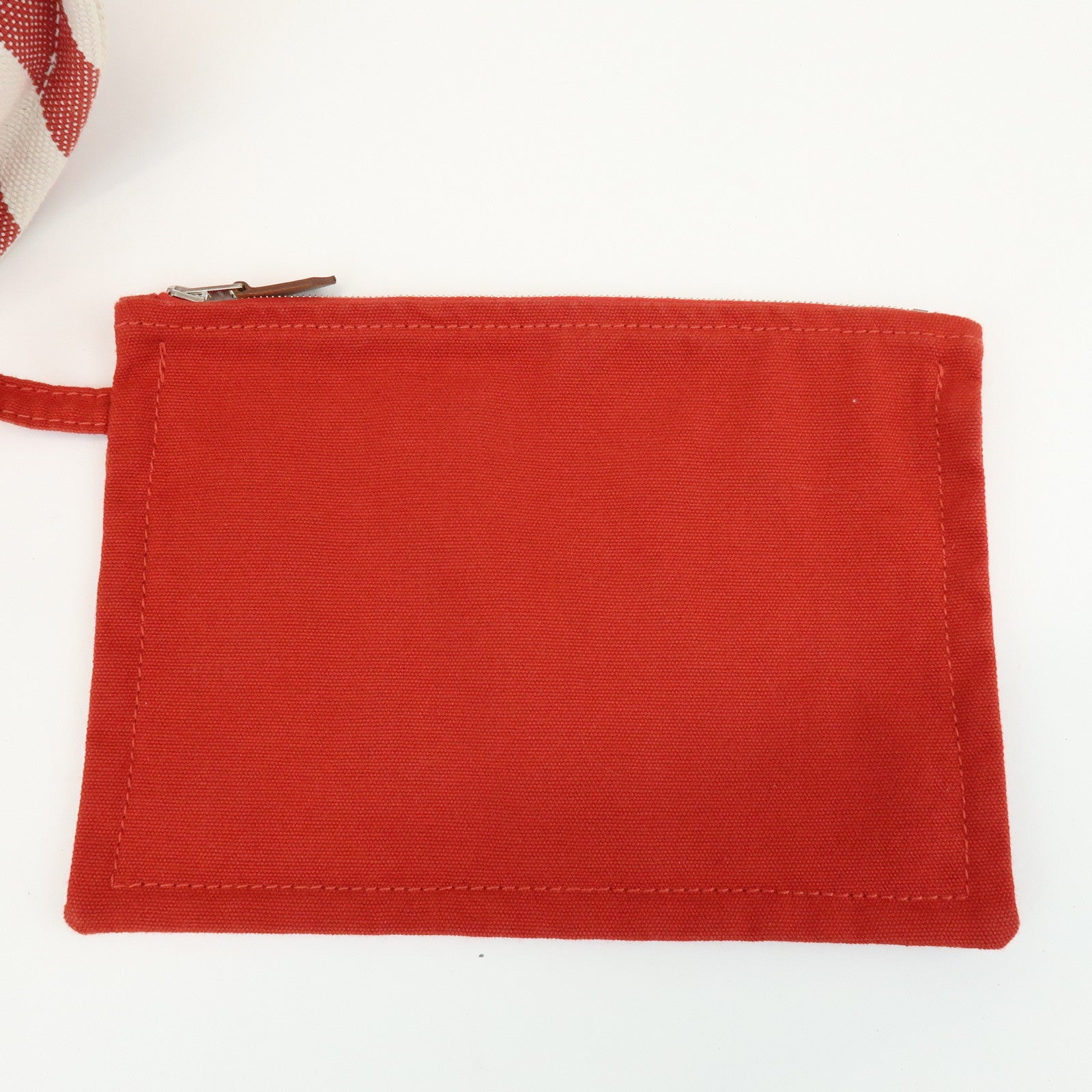 HERMES Canvas Cannes PM Tote Bag Hand Bag Red White