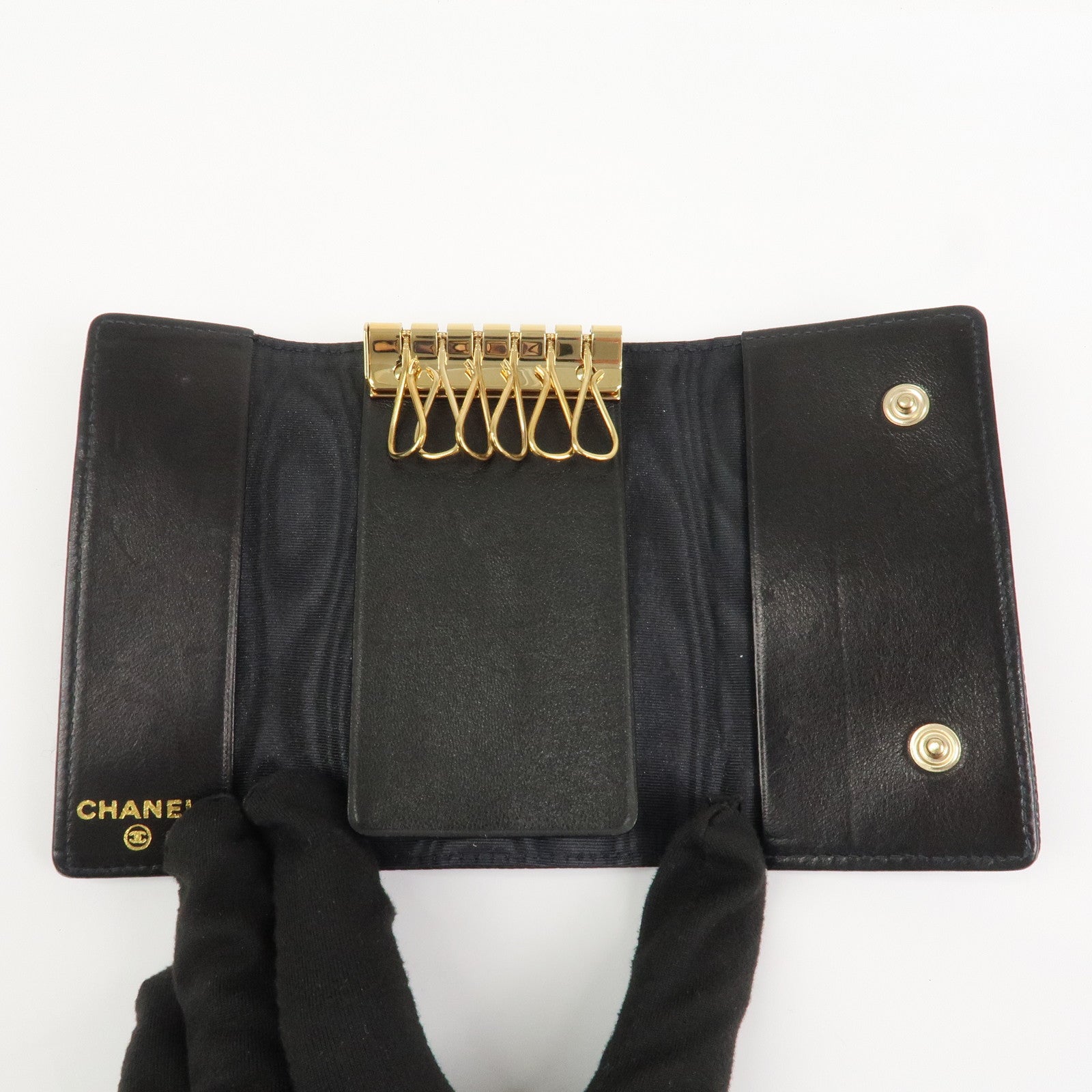 CHANEL COCO Mark Caviarskin 6 Rings Key Case Key Holder A01439
