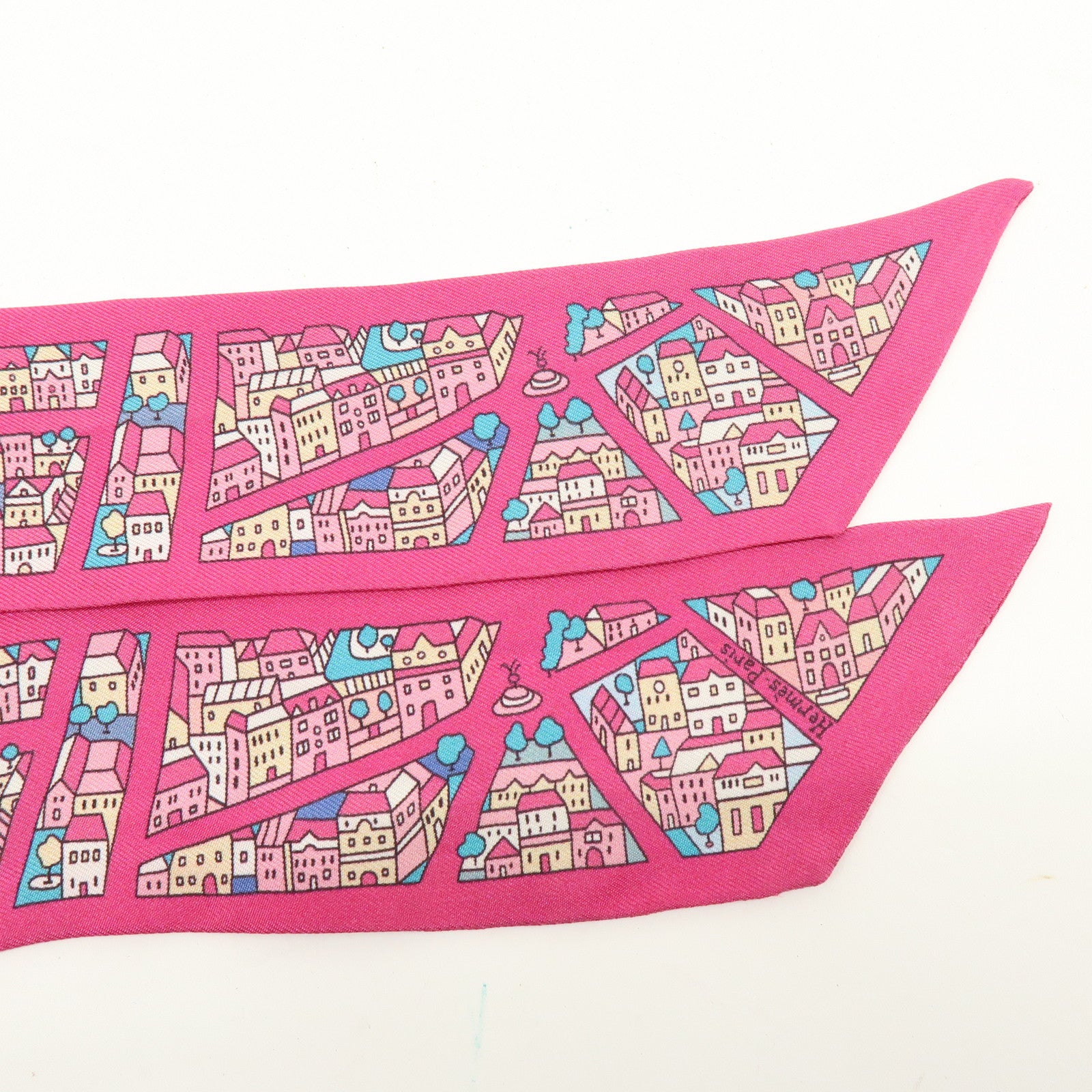 HERMES Silk 100% Twilly Rive Droite Rive Gauche Pink