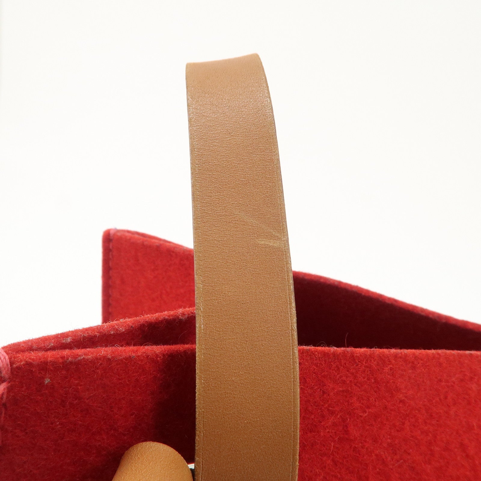 HERMES Leather Felt Cabalicol P Stamped Shoulder Bag Beige Red Used