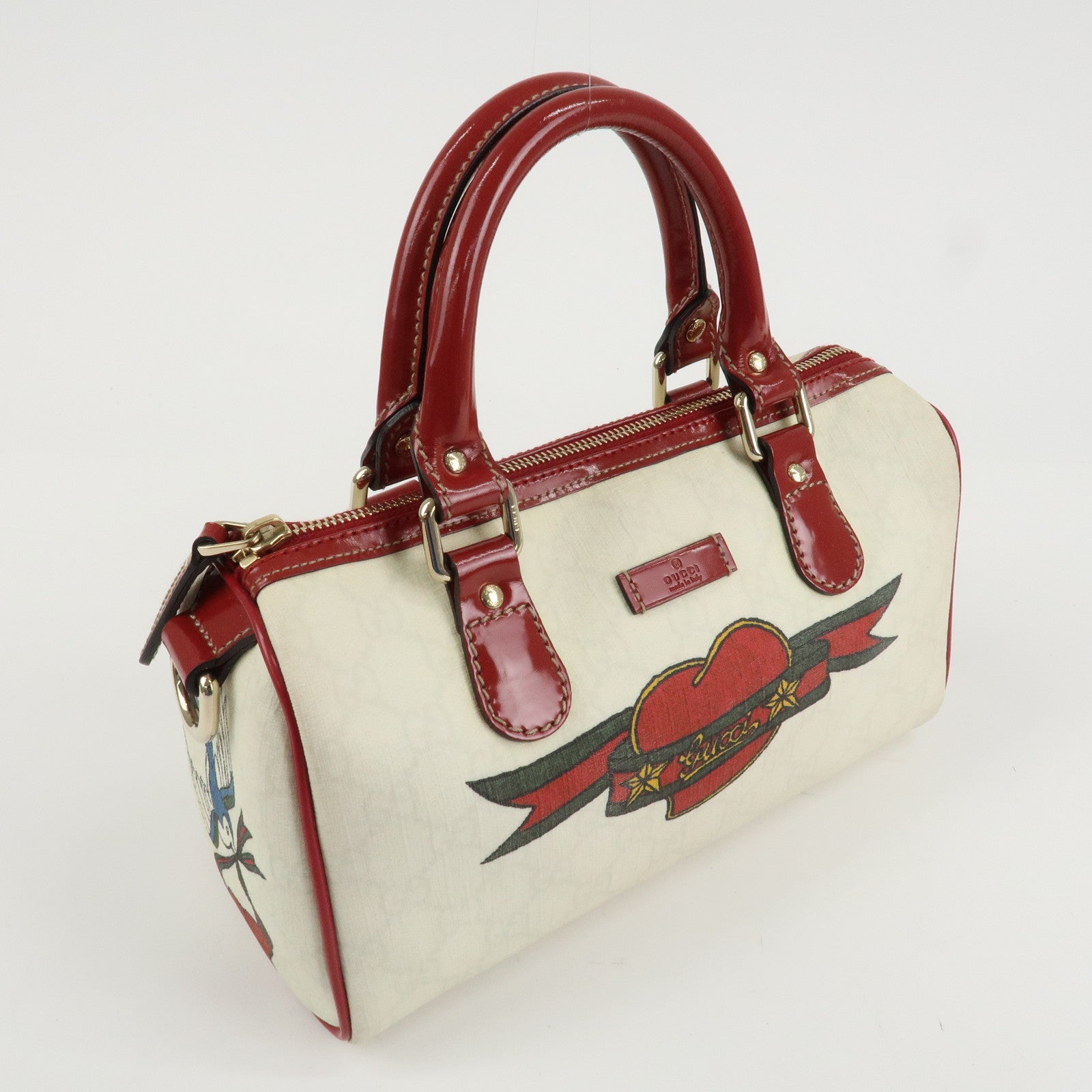 GUCCI Joyline GG Supreme Leather Mini Boston Bag White Red 190257 Used
