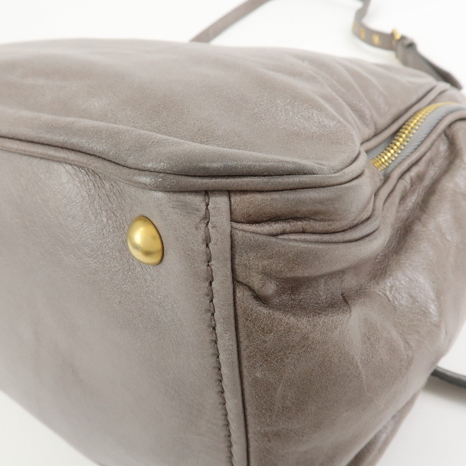 MIU MIU Leather 2Way Bag Hand Bag Shoulder Bag Gray