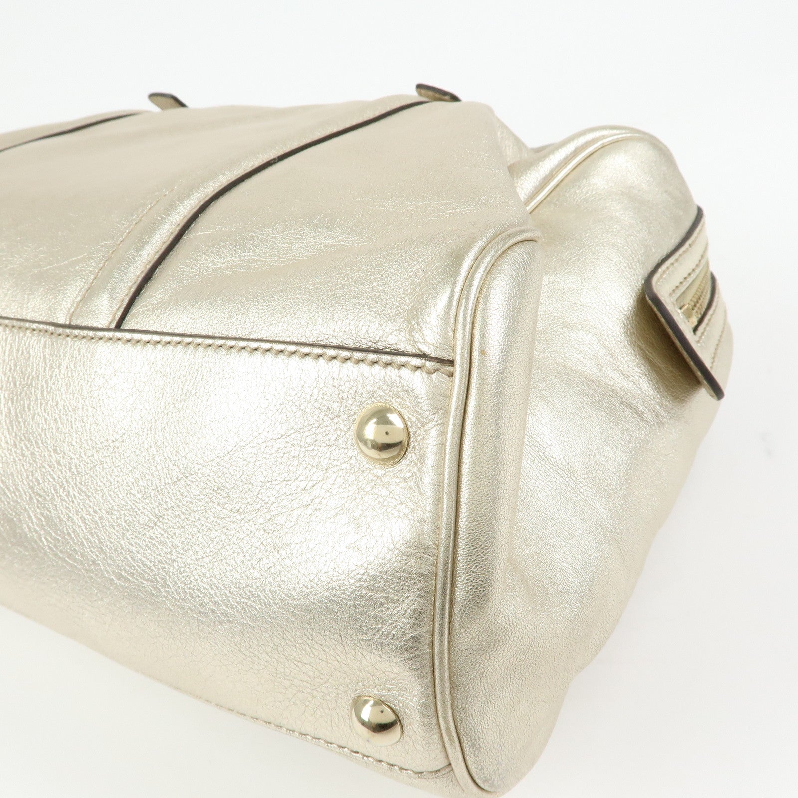 GUCCI Interlocking G Leather Boston Bag Hand Bag Gold 170010