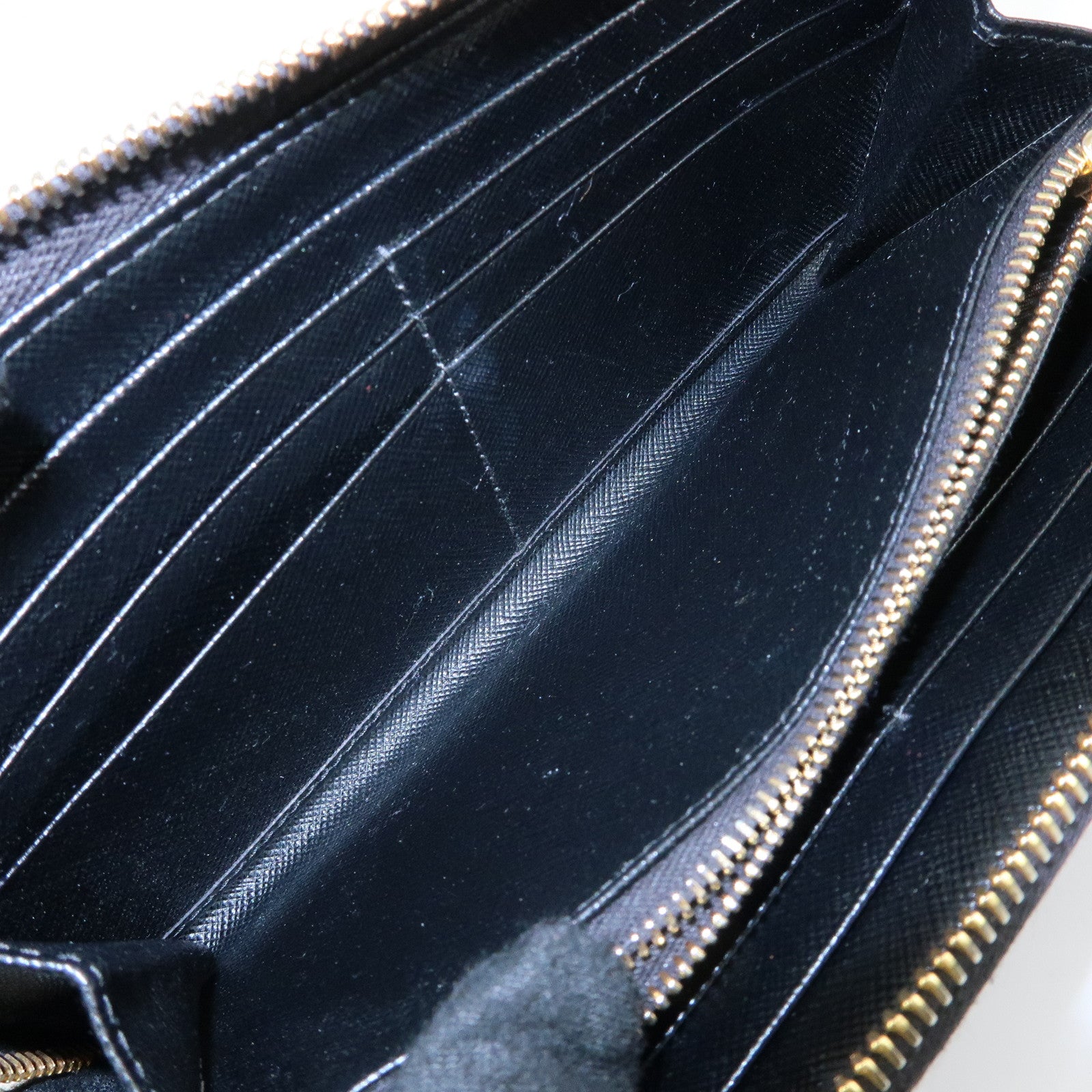 PRADA Logo Saffiano Leather Round Zippy Long Wallet Black 1ML506