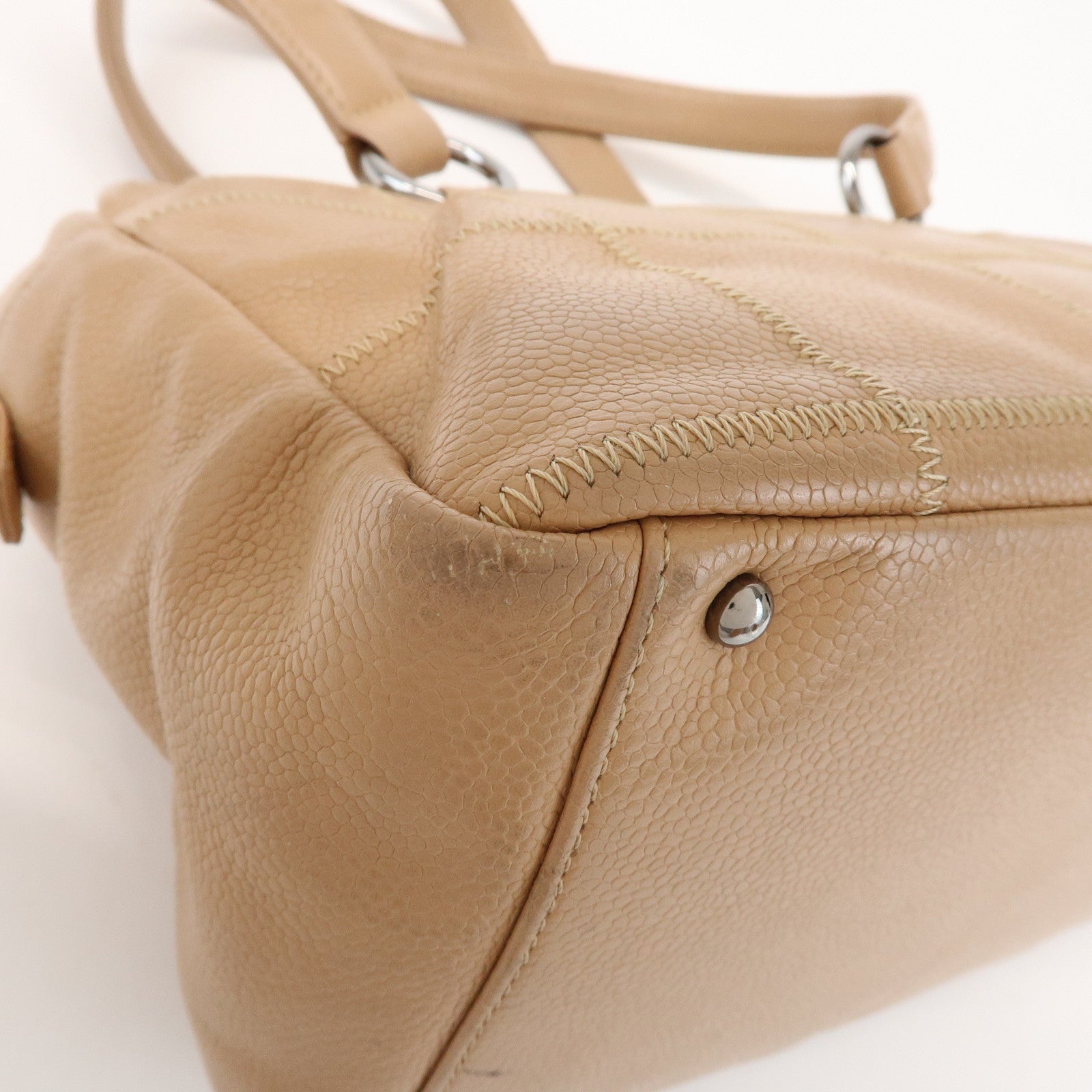 CHANEL Chocolate Bar Caviarskin Boston Bag Shoulder Bag Beige