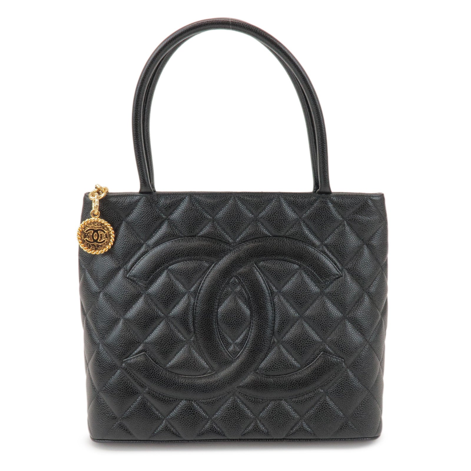 CHANEL Matelasse COCO Mark Caviarskin Medallion Tote Bag A01804