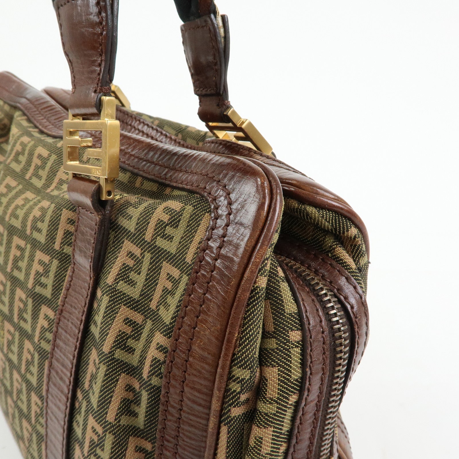 FENDI Zucchino Canvas Leather Mini Boston Bag Shoulder Bag 8BL075