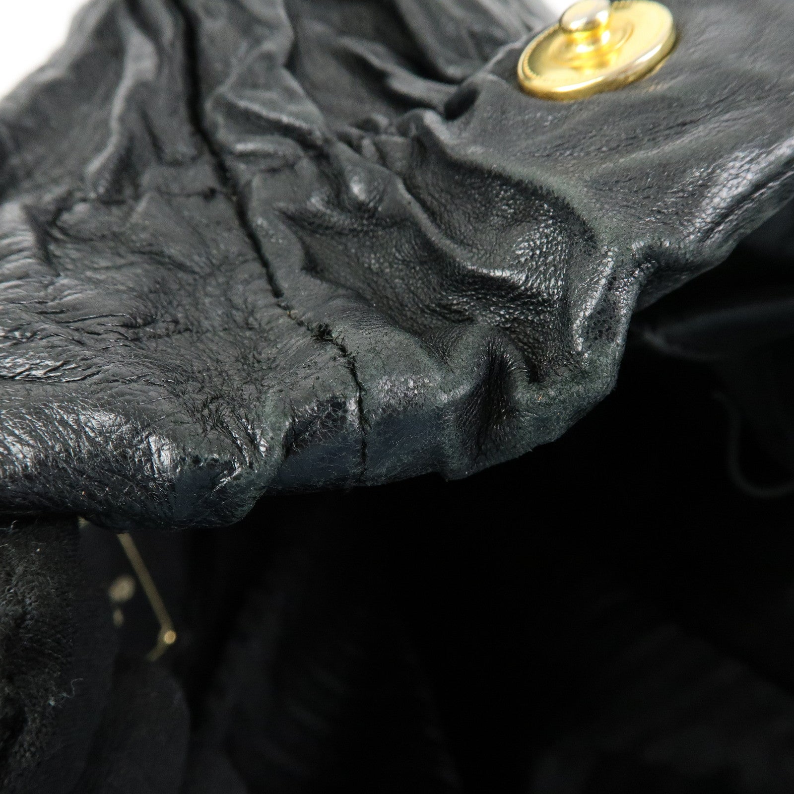 PRADA Leather Drawstring Shoulder Bag Hand Bag Black