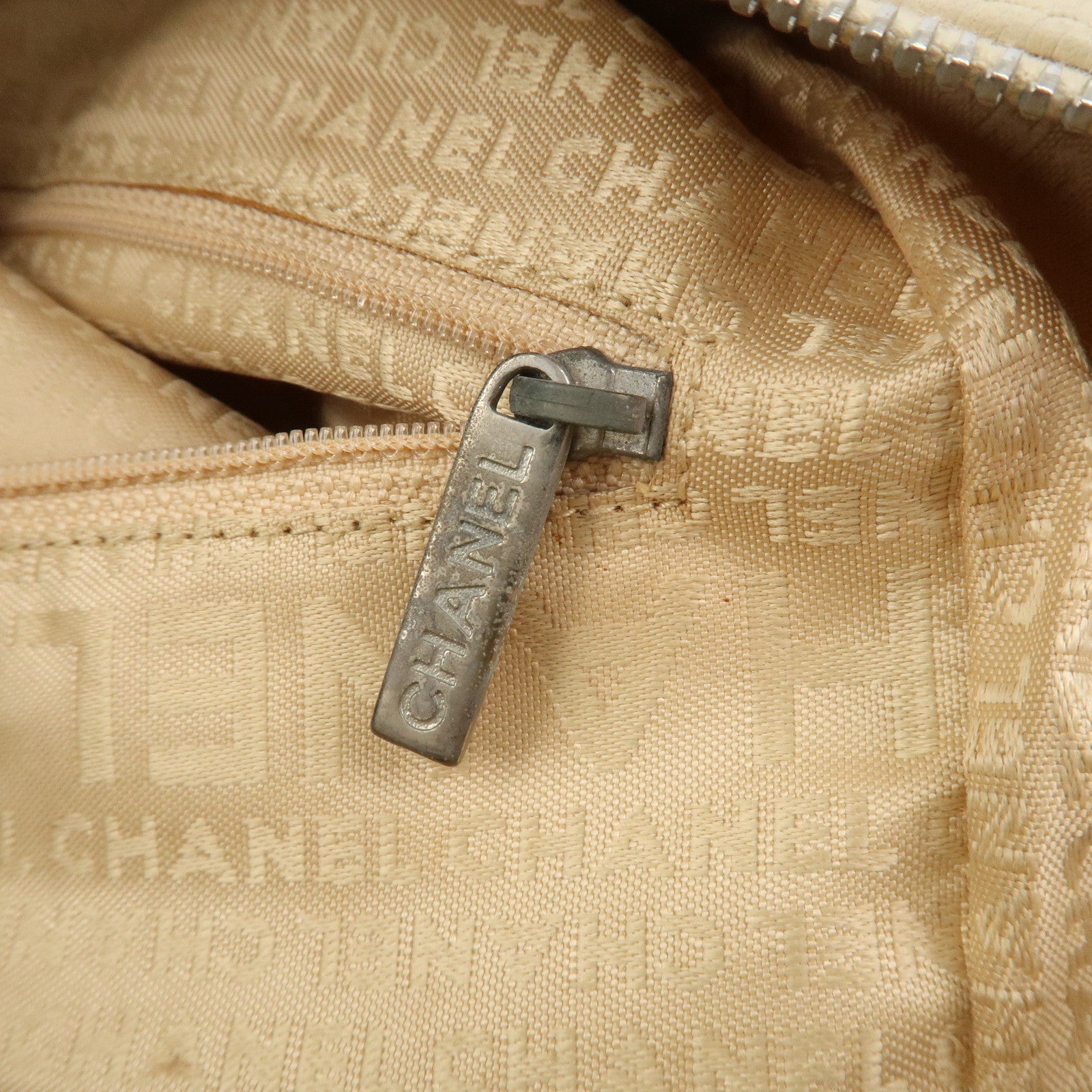 CHANEL Punching COCO Mark Caviarskin Hand Bag Beige