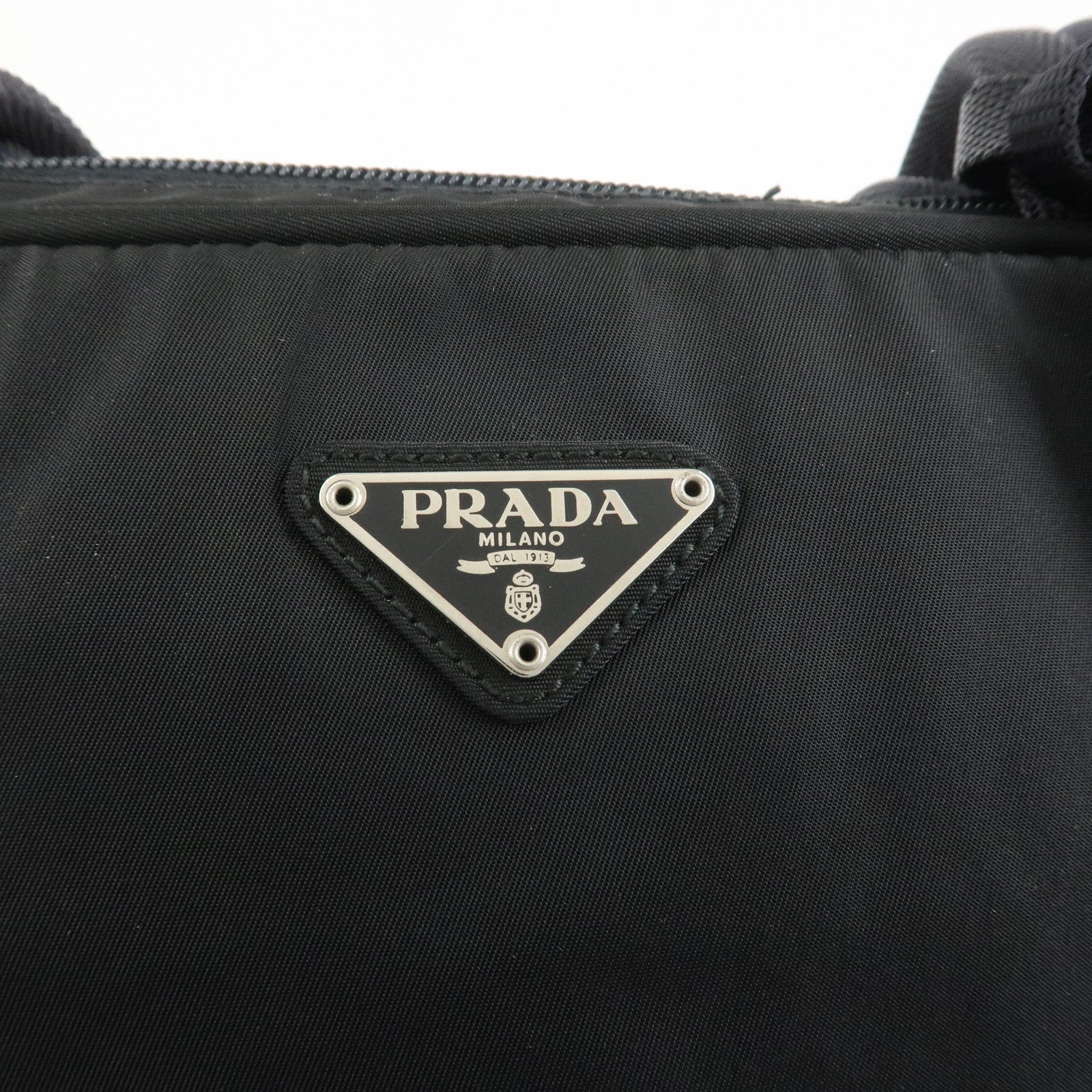 PRADA Triangle Logo Nylon Leather Shoulder Bag Hand Bag Black