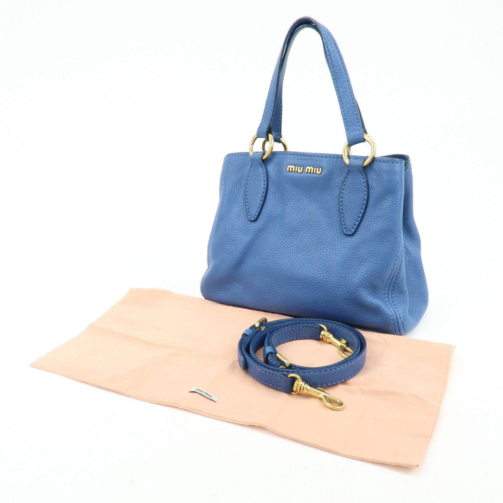 MIU MIU Logo Leather 2Way Bag Hand Bag Shoulder Bag Blue RR1945