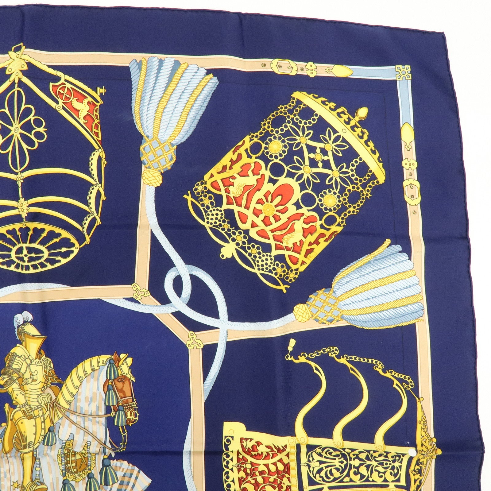HERMES Carre 90 Silk 100% LES MUSEROLLES Scarf Navy