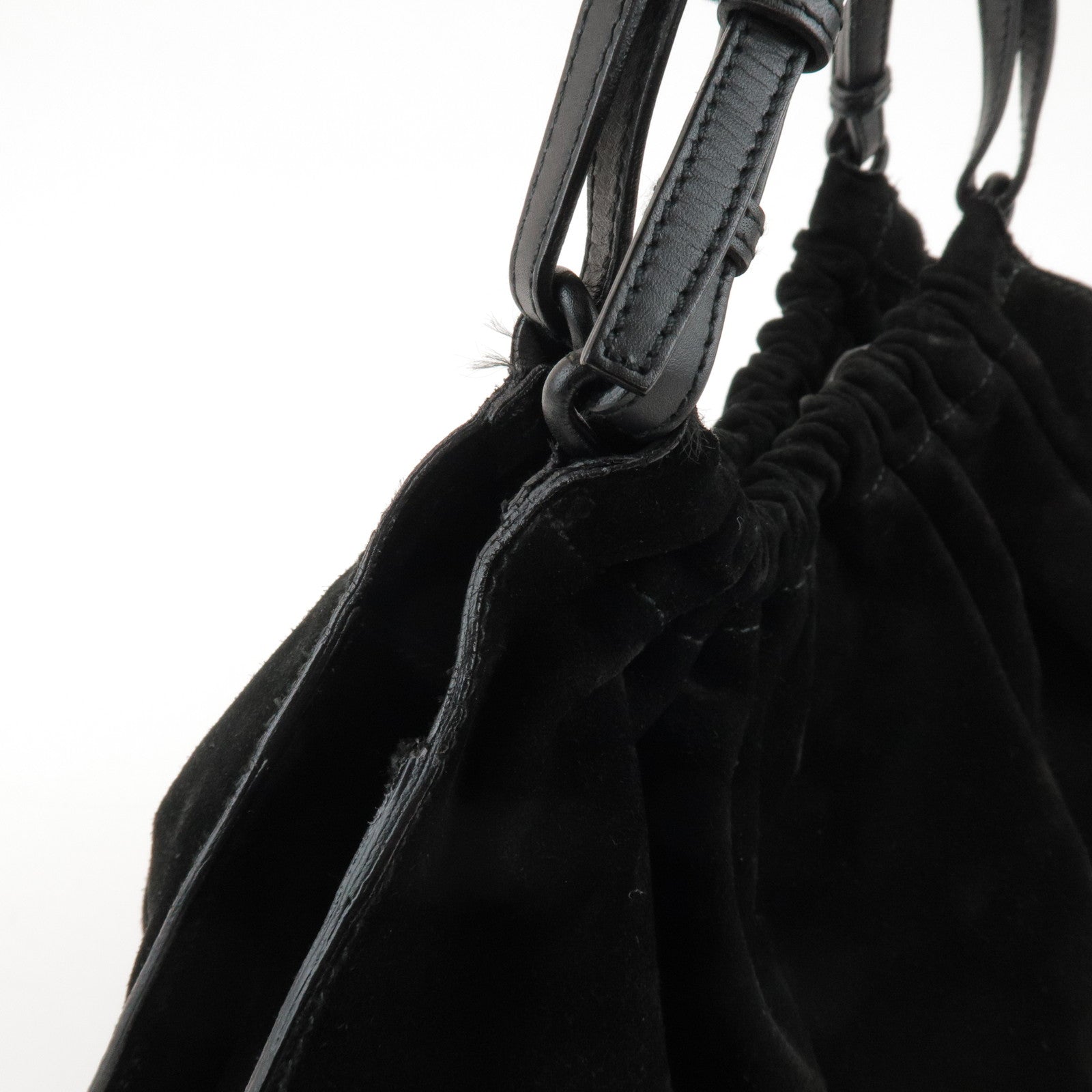 GUCCI Suede Leather Hand Bag Shoulder Bag Black 0014335