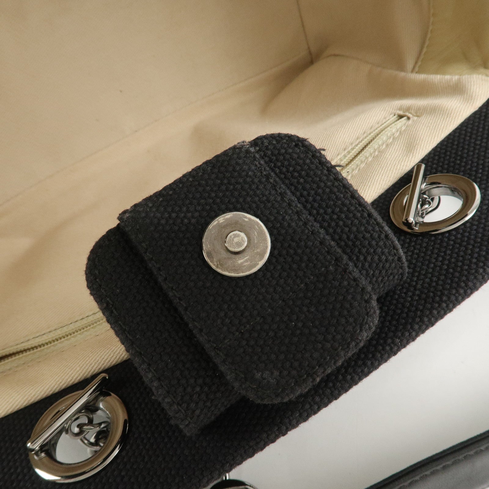 CHANEL Chocolate Bar Lamb Skin Canvas Shoulder Bag Hand Bag Black