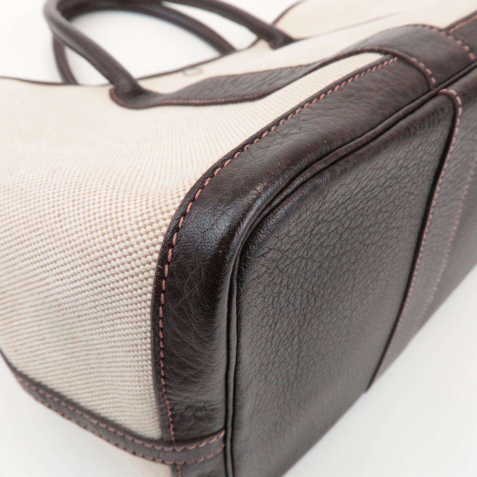 HERMES Toile Ash Garden Party PM □H Stamped Tote Bag Brown