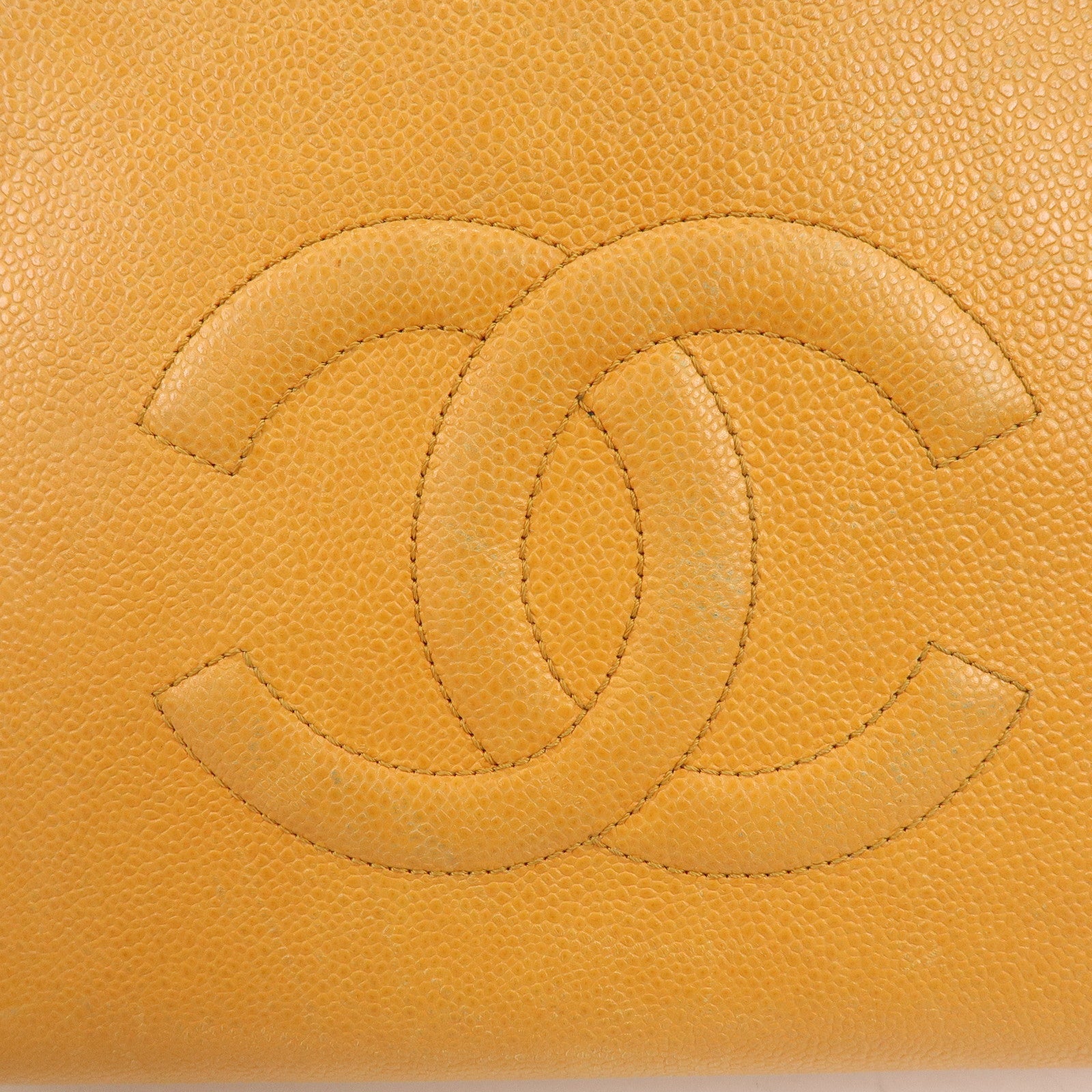 CHANEL COCO Mark Caviarskin Chain Shoulder Bag Boston Bag Yellow