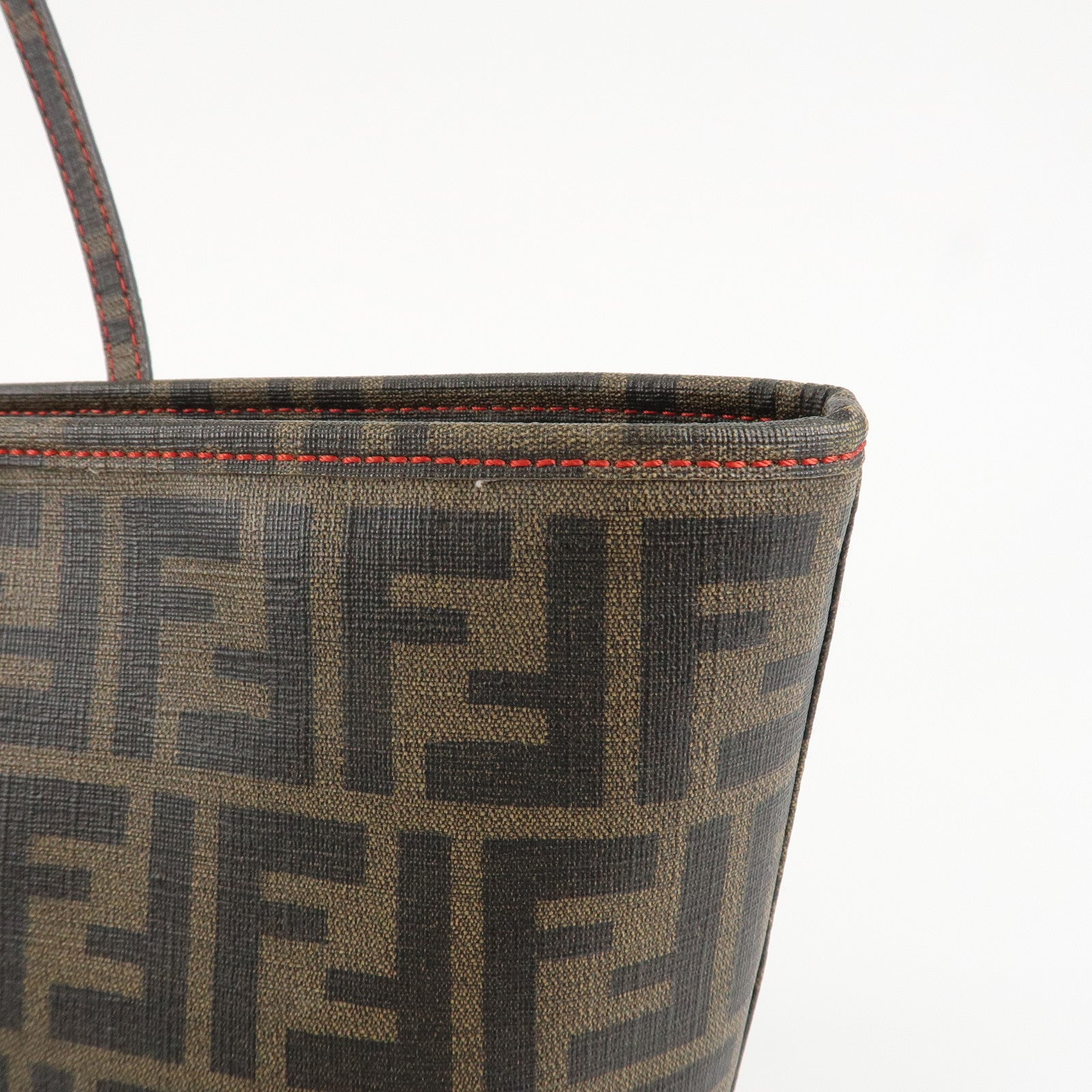 FENDI Zucca Canvas Leather Tote Bag Hand Bag Brown Black 8BH198 Used