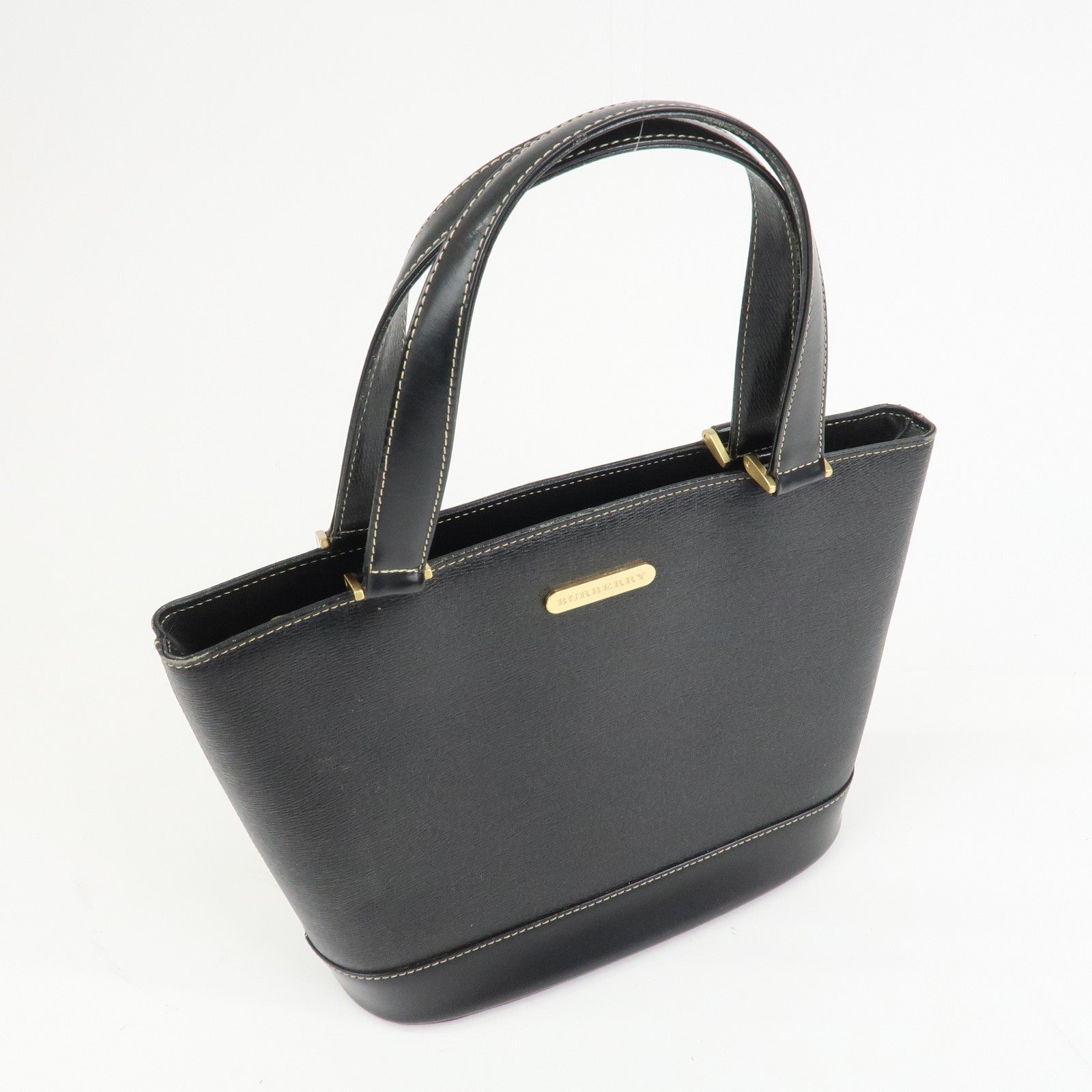 BURBERRY Logo Leather Tote Bag Shoulder Bag Hand Bag Black
