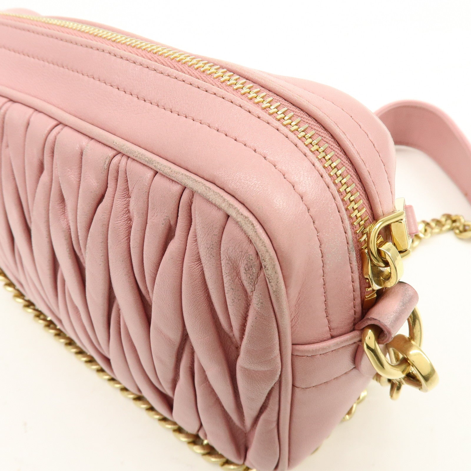 MIU MIU Matelasse Leather Chain Shoulder Bag Pink