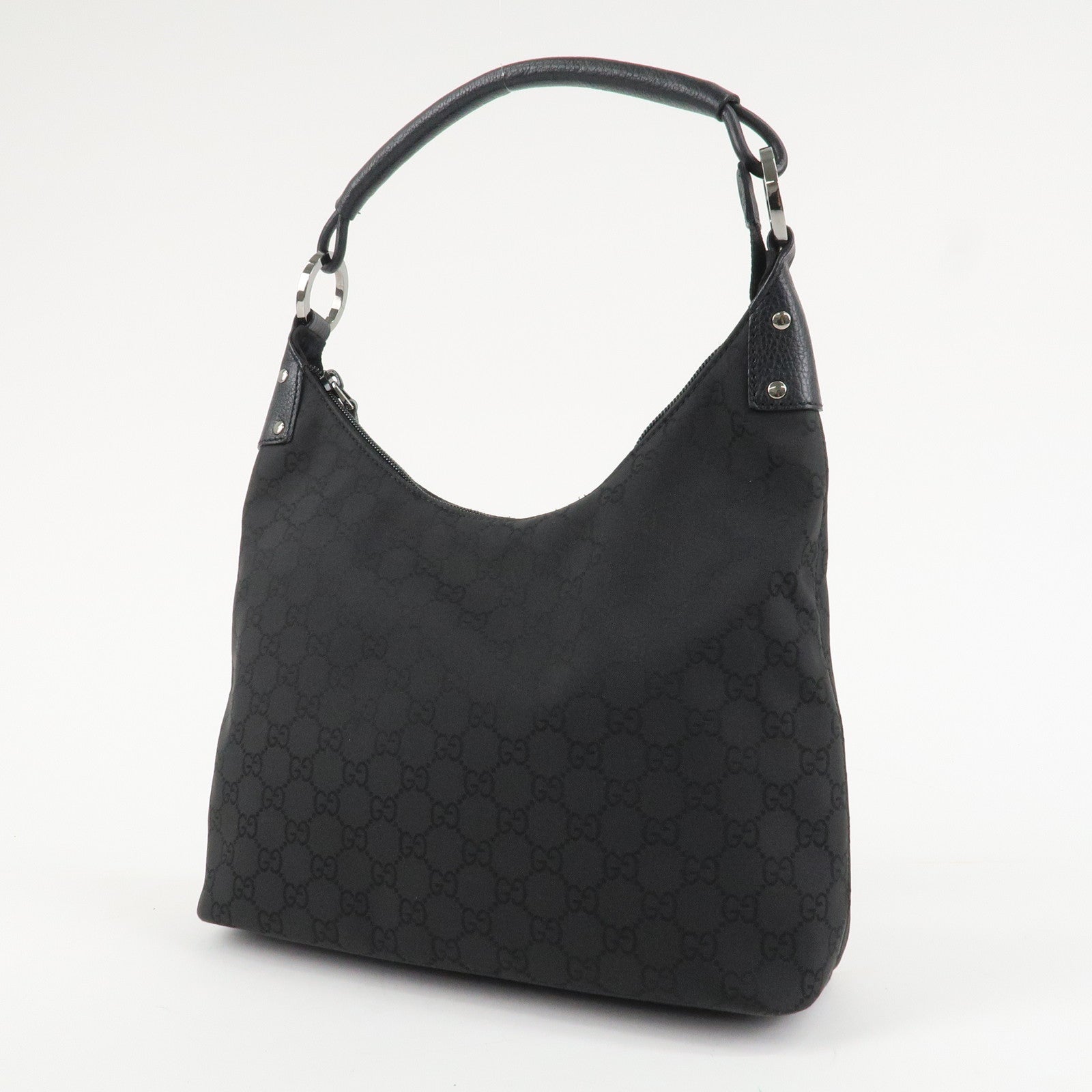 GUCCI GG Nylon Leather Shoulder Bag Hand Bag Black 179776 Used