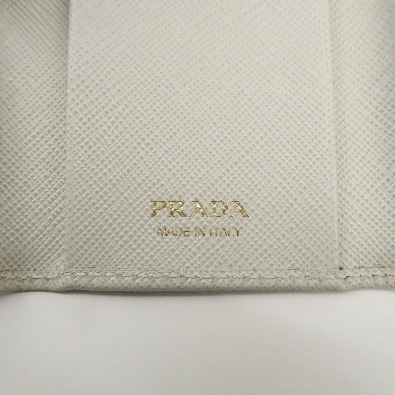 PRADA Ribbon Saffiano Leather Key Case Key Holder White