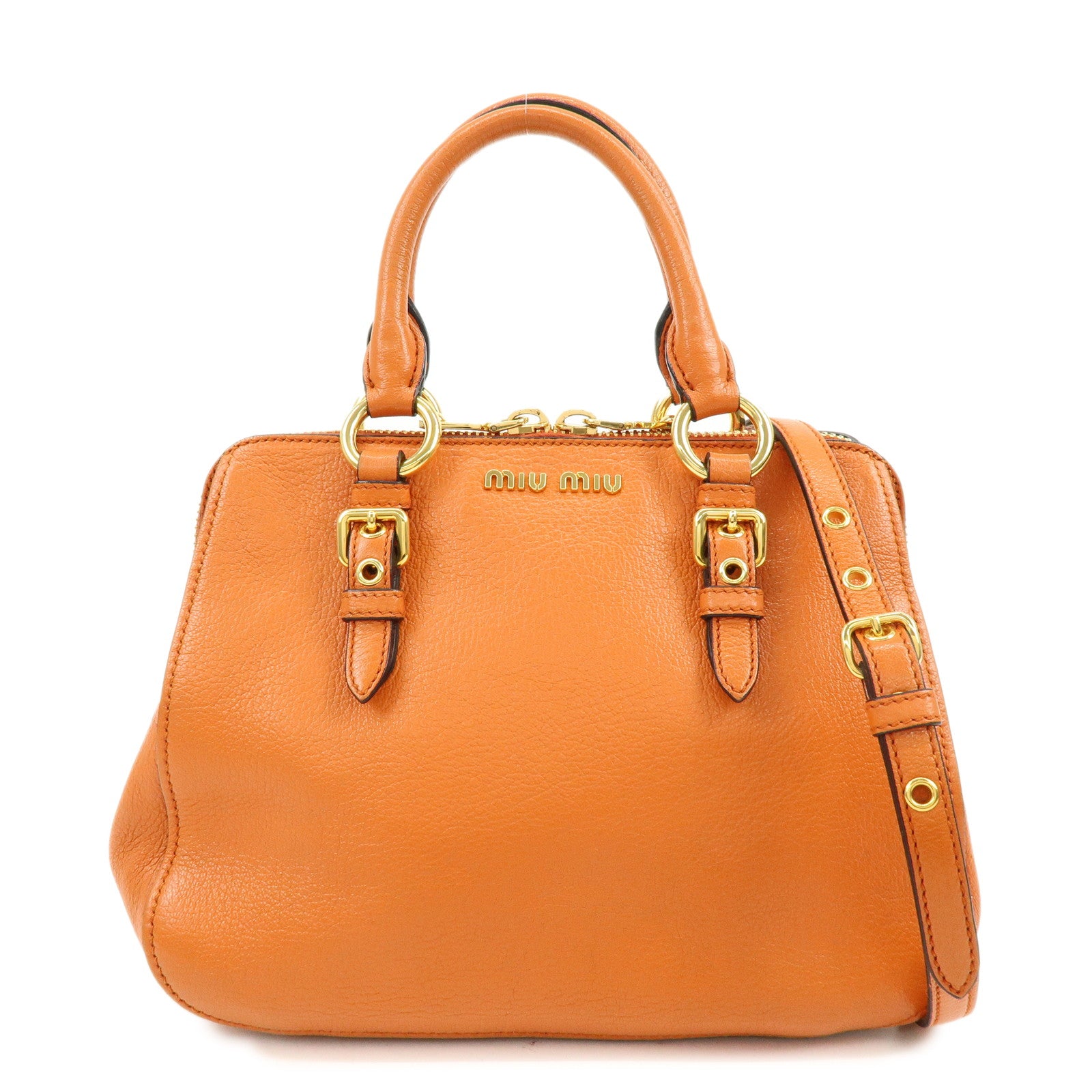 MIU MIU Madras Leather 2Way Bag Hand Bag Shoulder Bag Orange