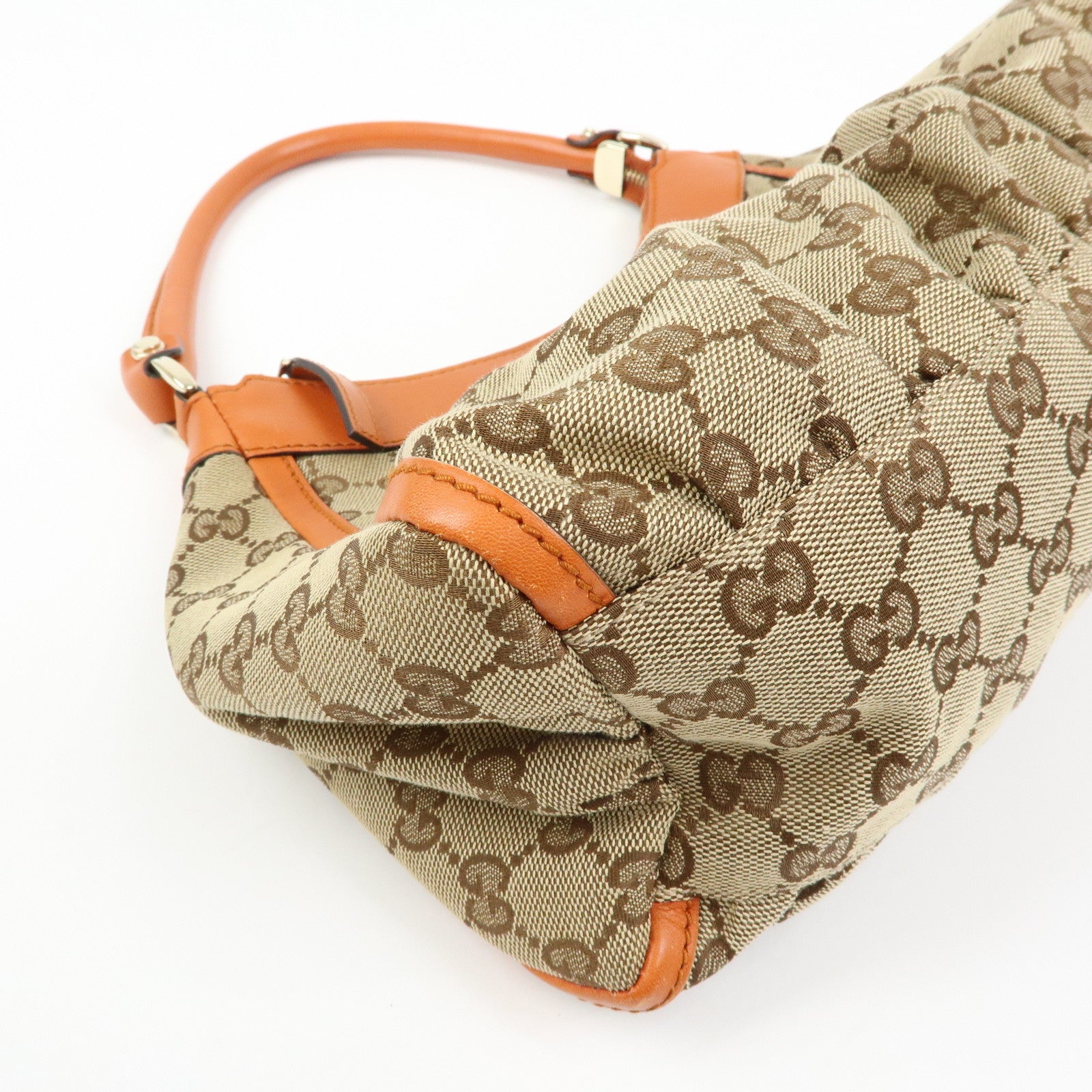 GUCCI Abbey GG Canvas Leather Shoulder Bag Beige Orange 190525