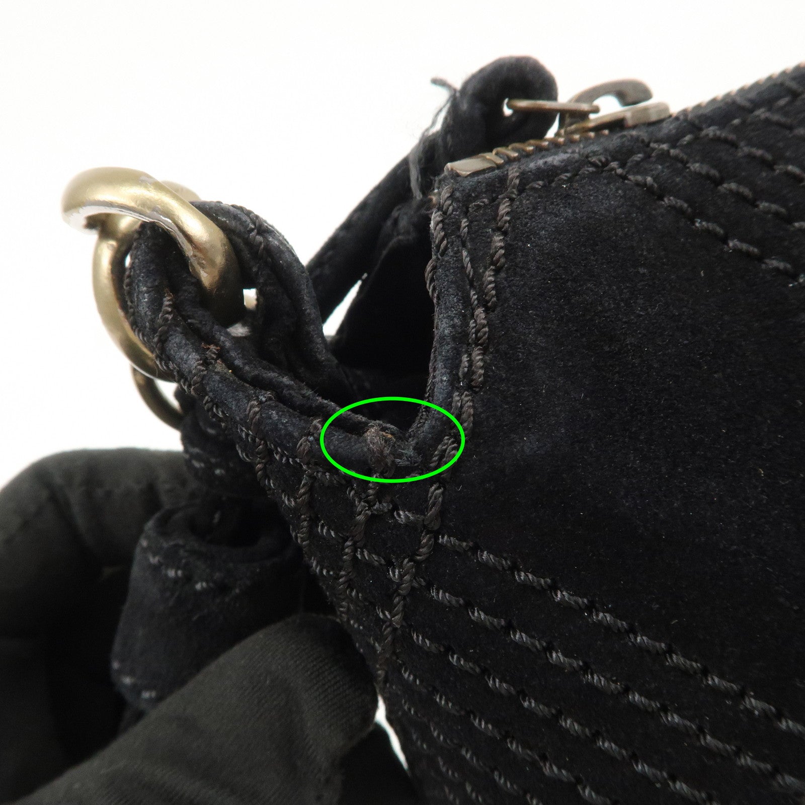 CHANEL Suede Shoulder Bag Hand Bag Tassel Black Used